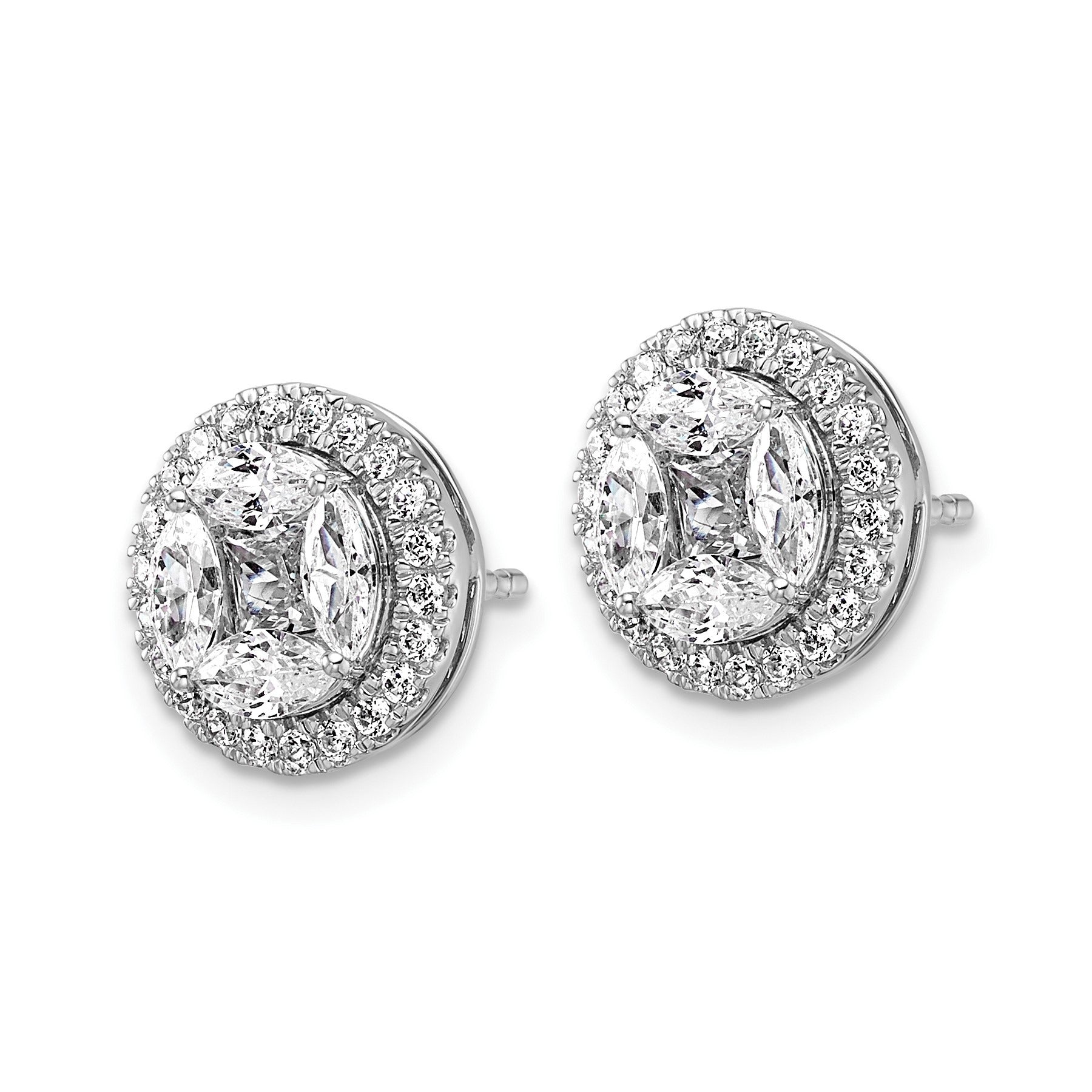 14K White Gold Lab Grown Diamond Marquise Halo Post Studs 1.5 Ct