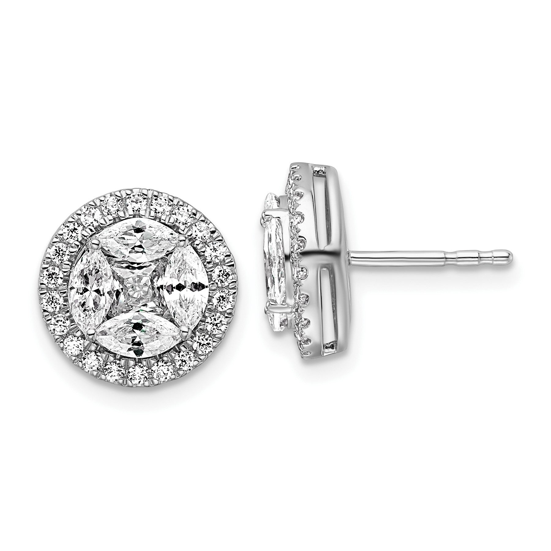 14K White Gold Lab Grown Diamond Marquise Halo Post Stud Earrings
