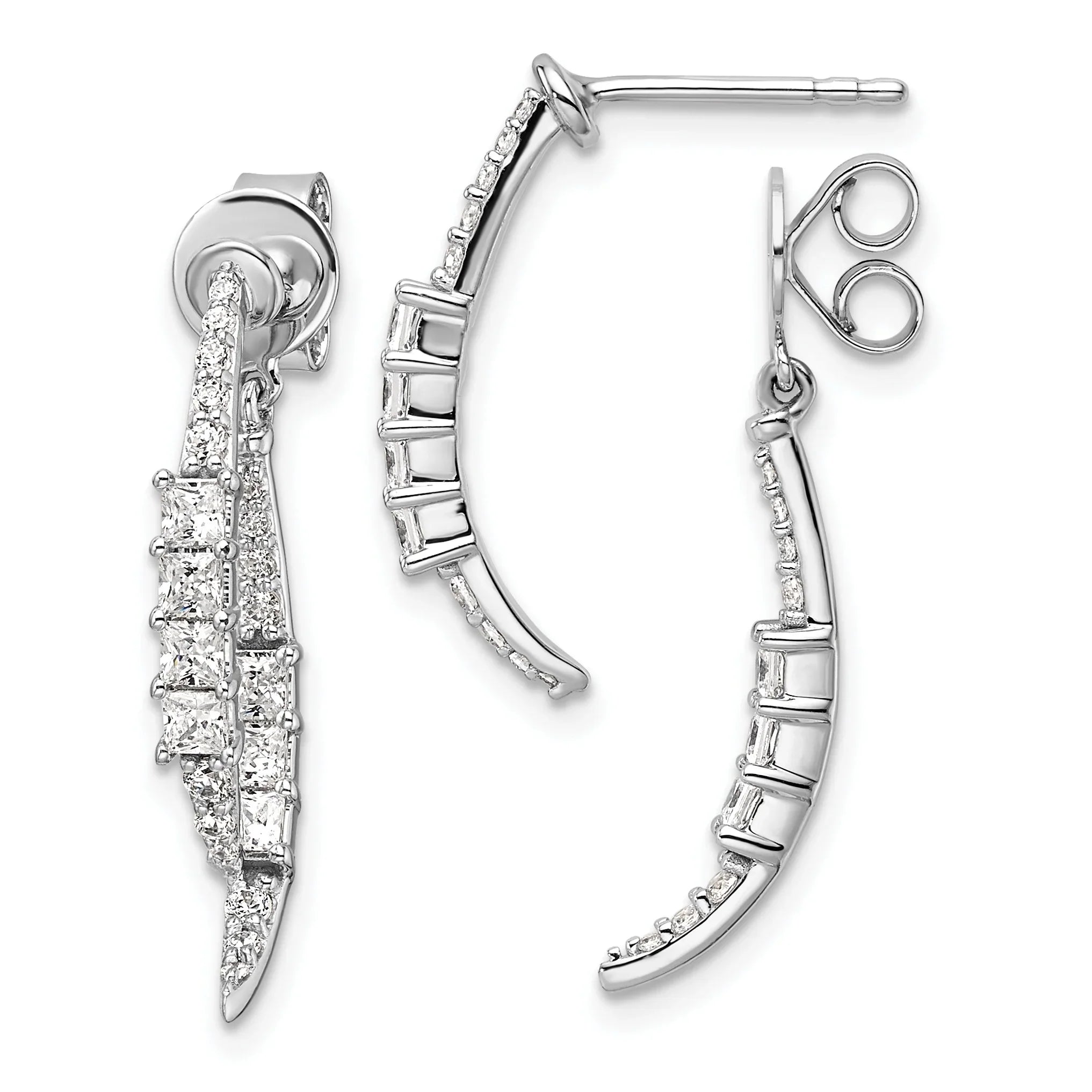 14K White Gold Lab Grown Diamond Front/Back Post Dangle Earrings - Fine Diamond