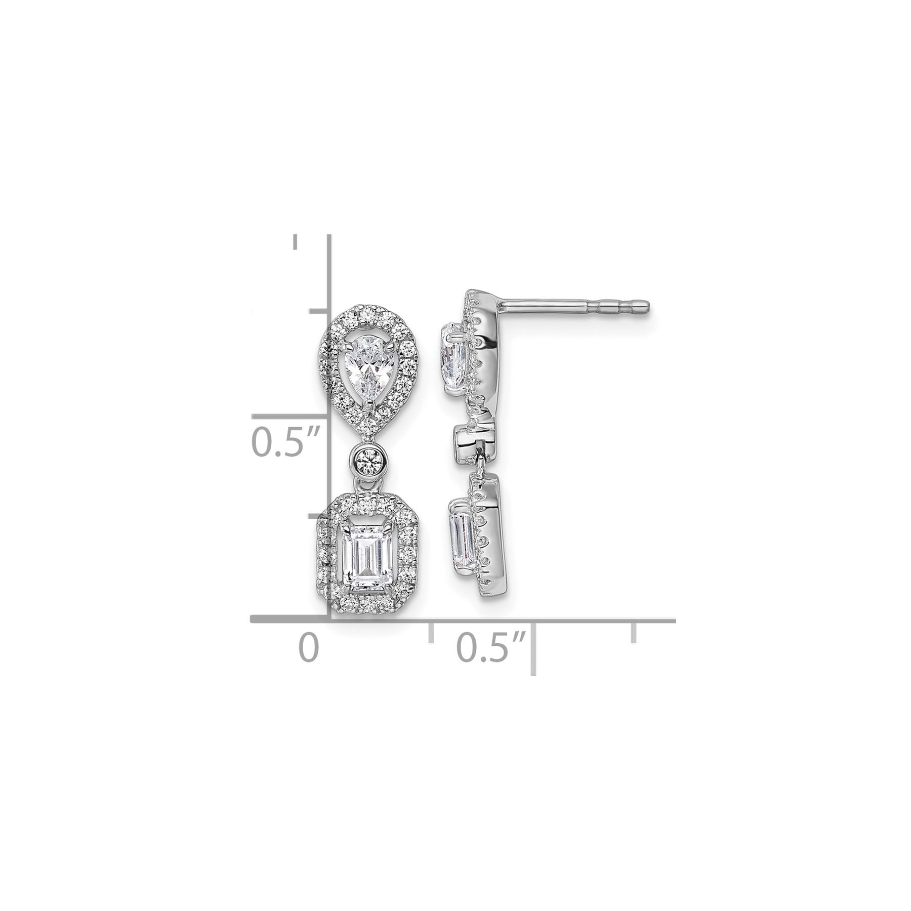 14k White Gold Lab Diamond Two Stone Dangle Halo Earrings