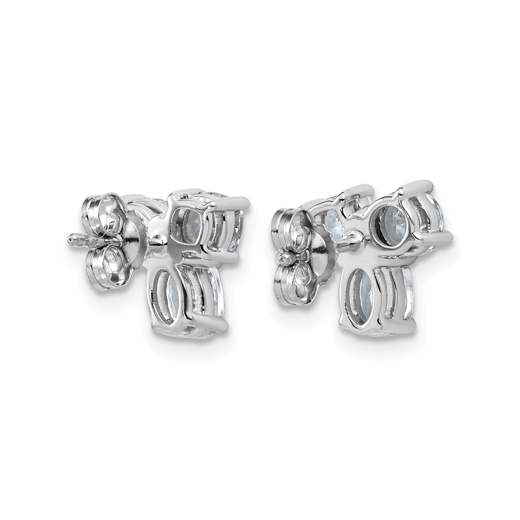 14K White Gold Lab Grown Diamond Cushion Three Stone Post Stud Earrings 1.875 Ct