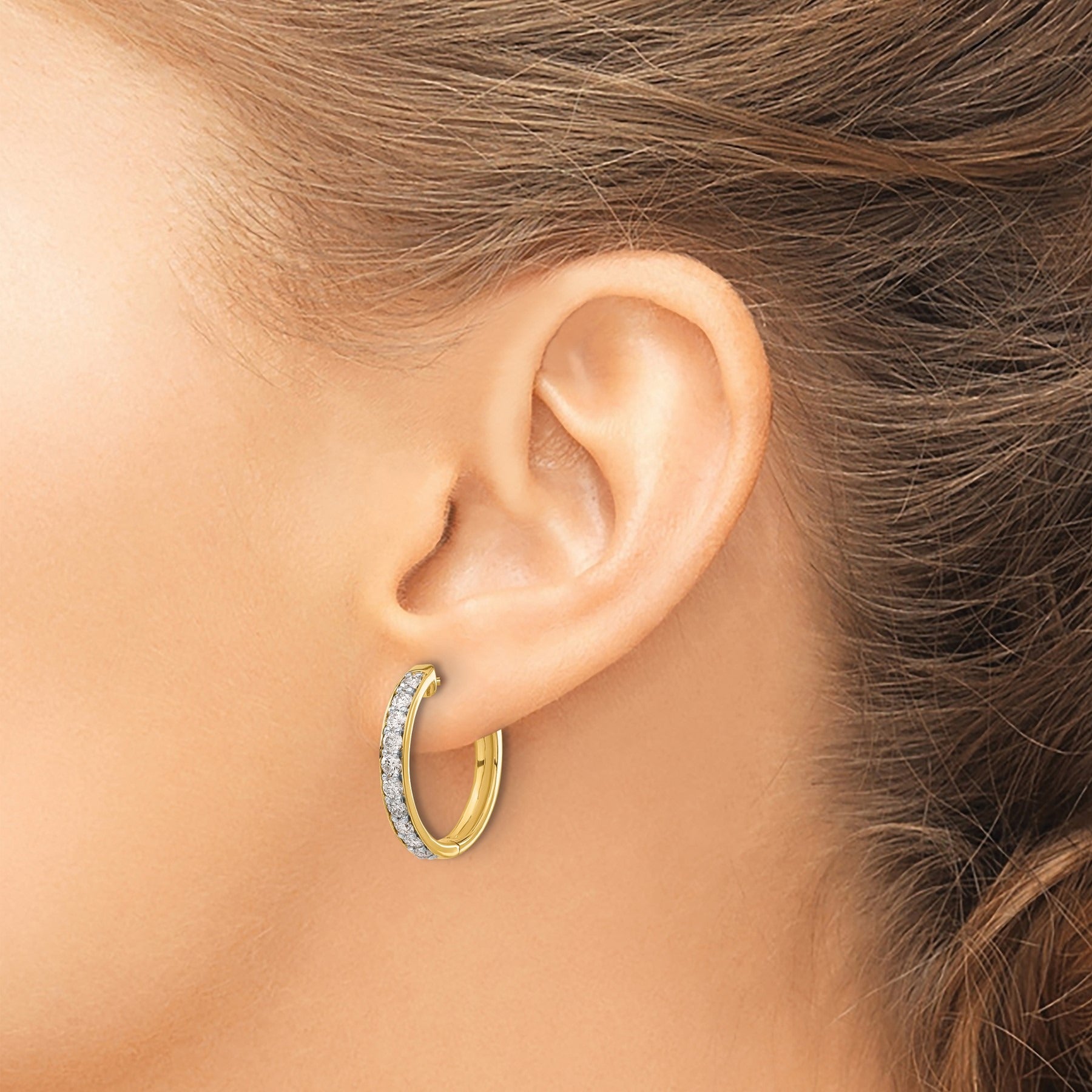 14K Gold Round Lab Grown Diamond Hinged Hoop Earrings