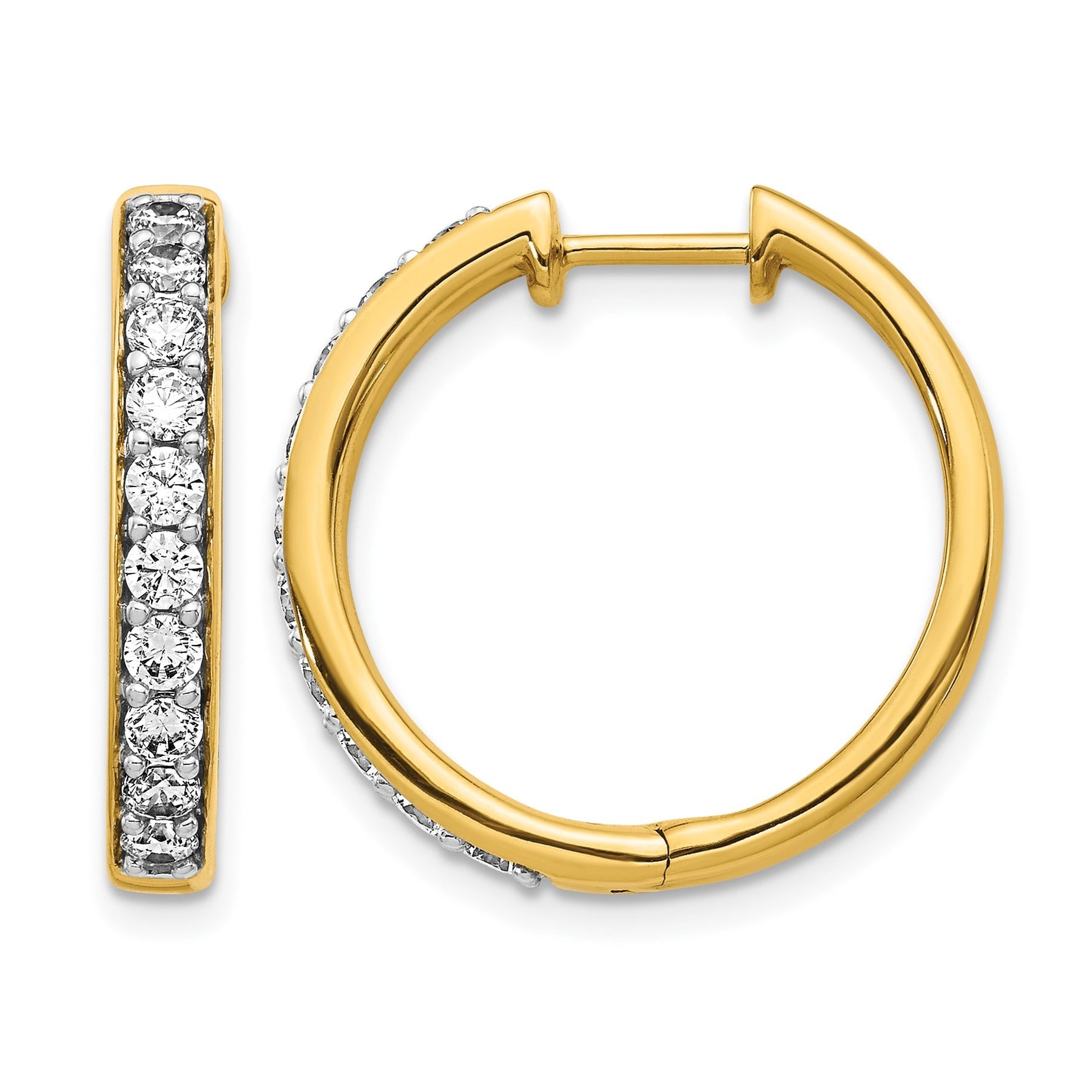 14K Gold Round Lab Grown Diamond Hinged Hoop Earrings