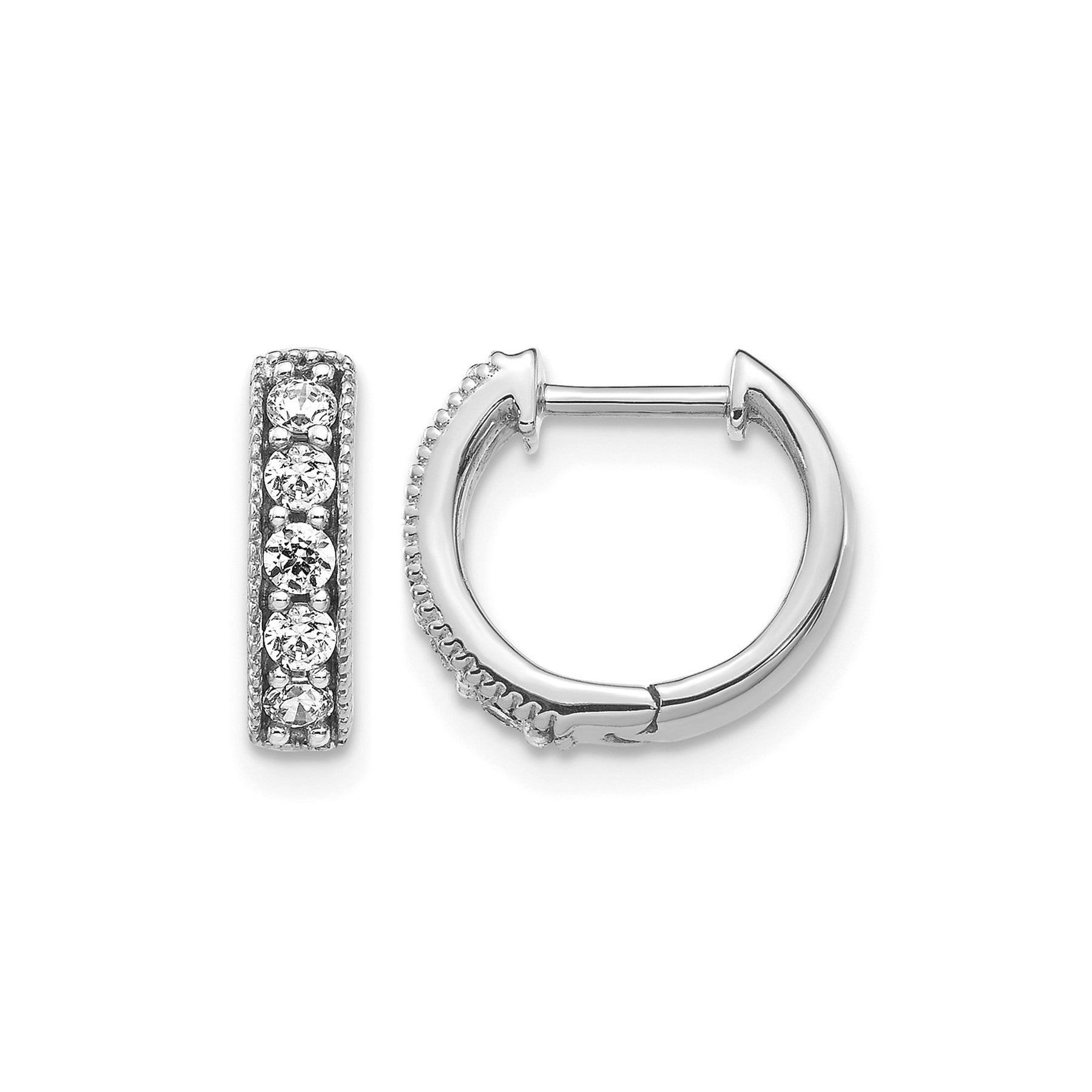 14k Gold Diamond Milgrain Hinged Hoop Earrings