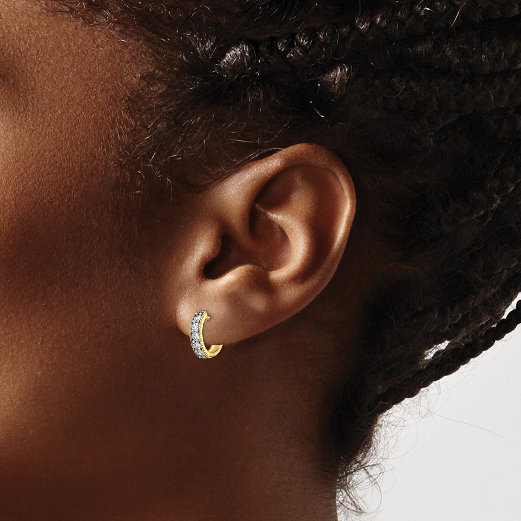 14k Gold Diamond Milgrain Hinged Hoop Earrings