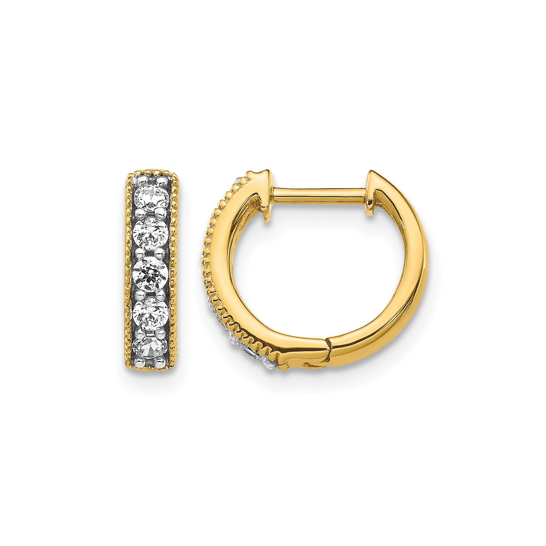 14k Gold Diamond Milgrain Hinged Hoop Earrings