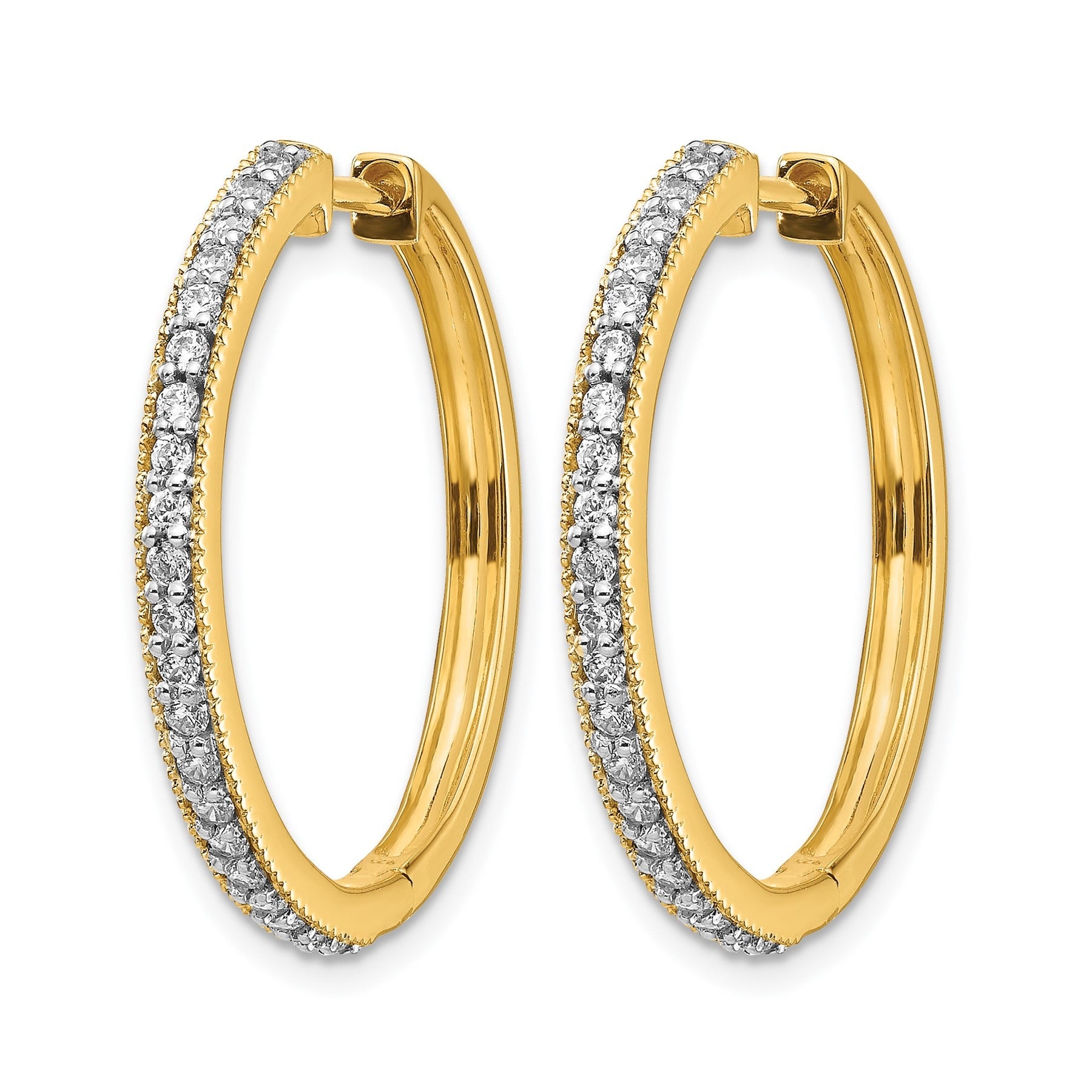 14k Gold Lab Grown Diamond Round Hinged Hoop Earrings