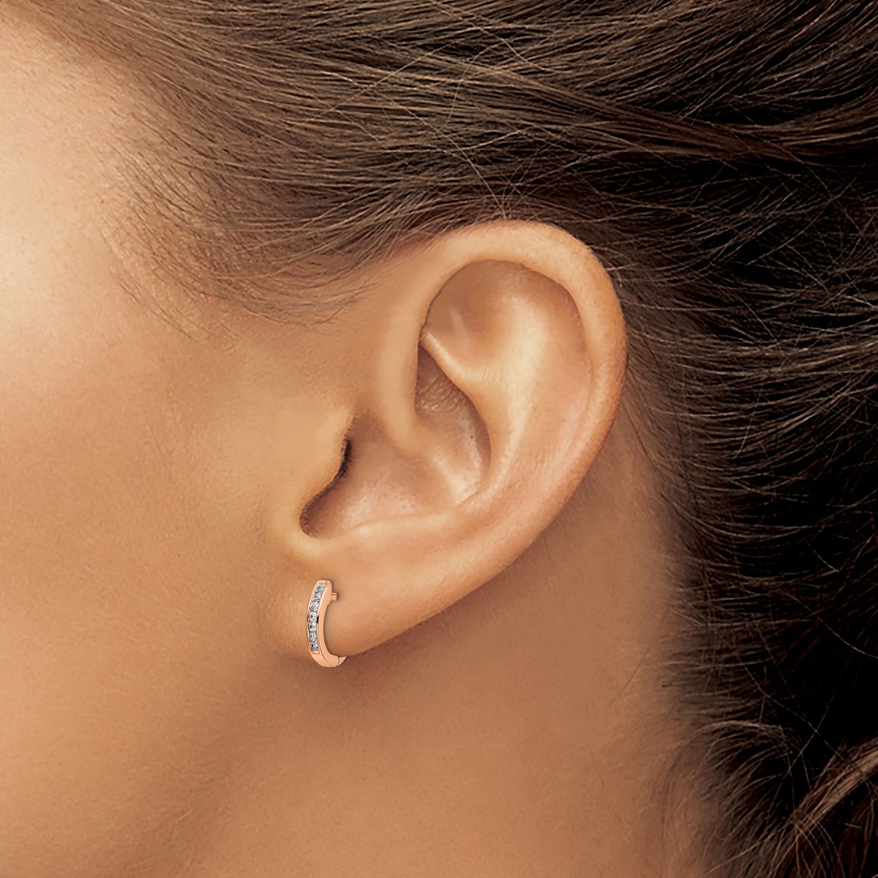 14K Gold Lab Grown Round Diamond Hinged Hoop Earrings