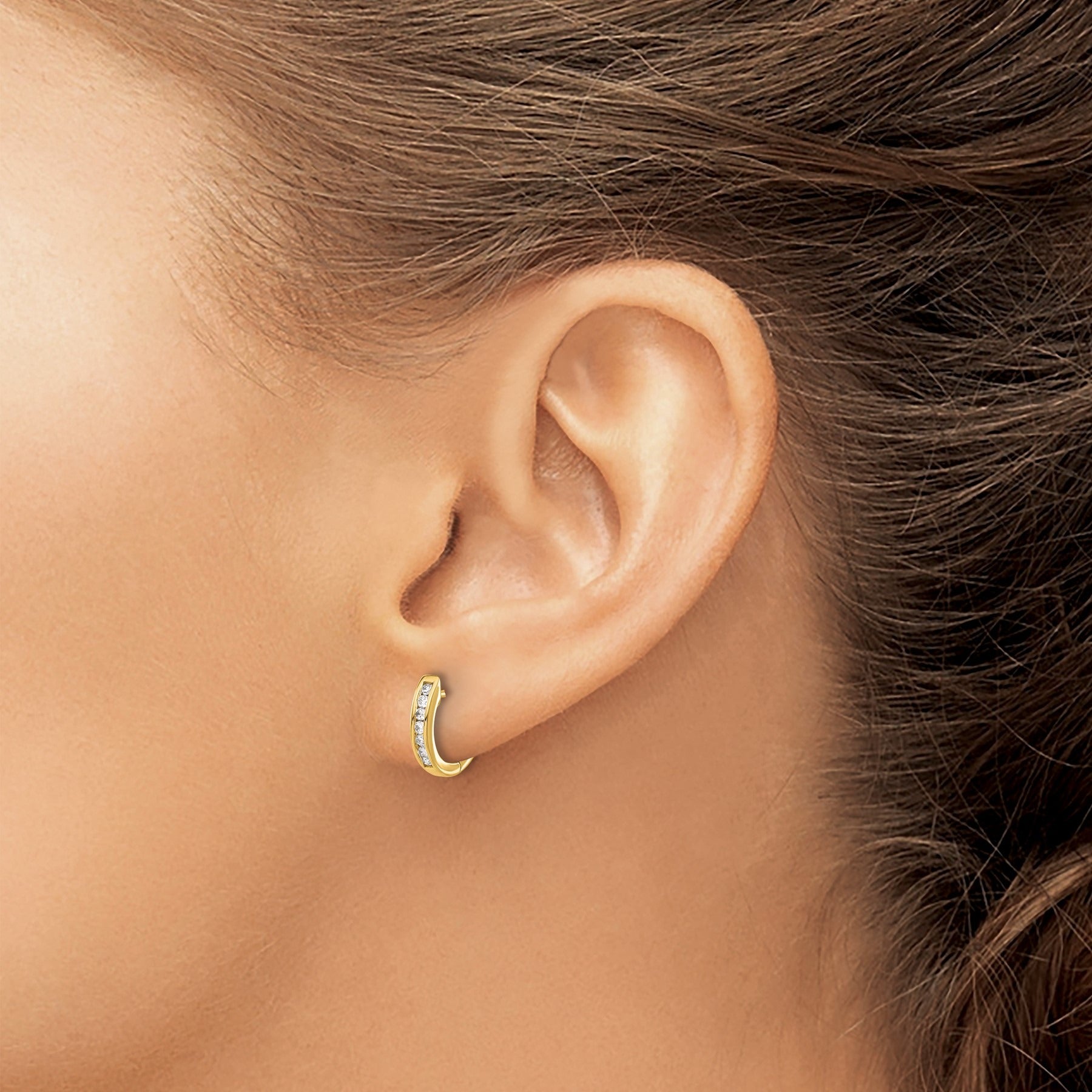 14K Gold Lab Grown Round Diamond Hinged Hoop Earrings