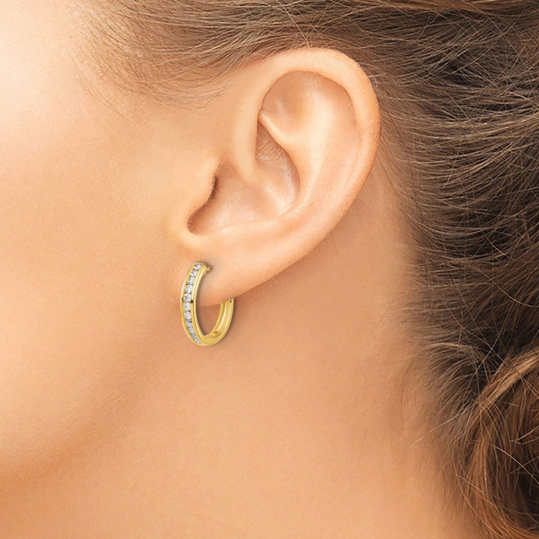 14K Yellow Gold Lab Grown Diamond Hinged Tennis Hoop Earrings