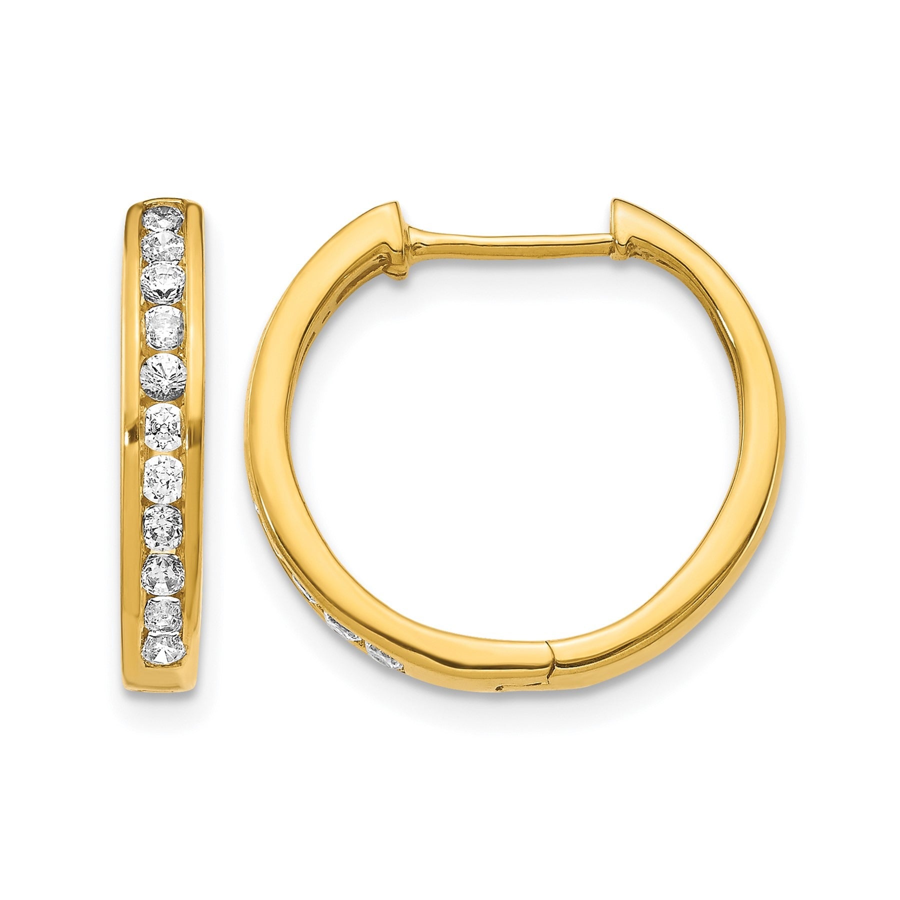 14K Yellow Gold Lab Grown Diamond Hinged Tennis Hoop Earrings