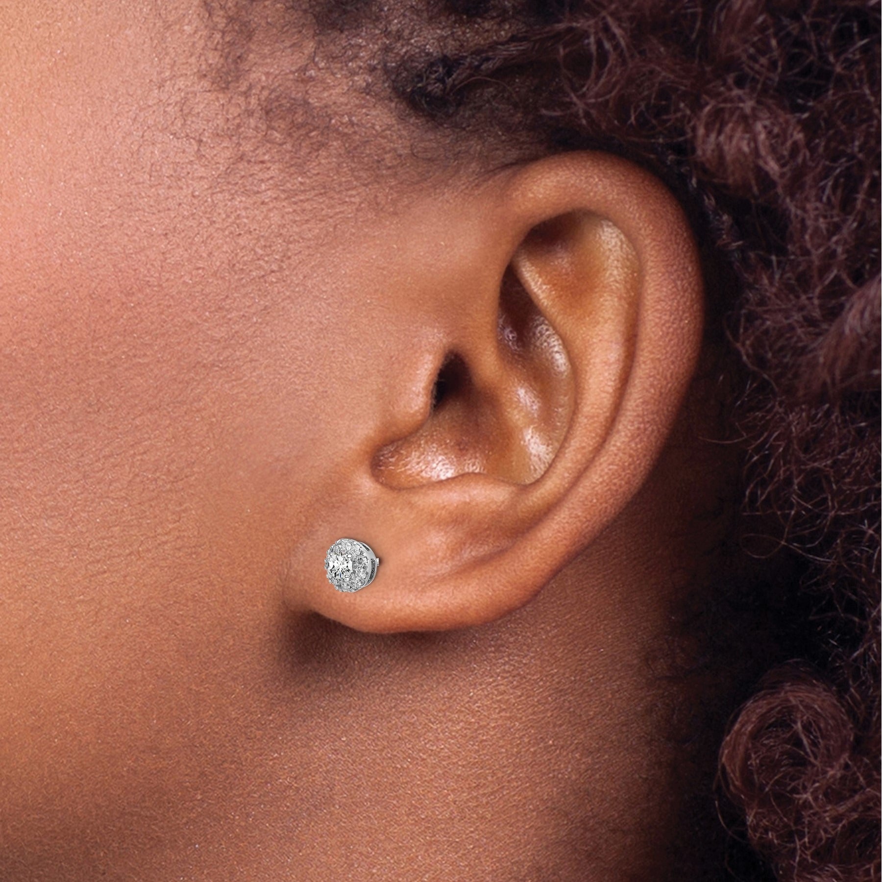 14k White Gold Lab Grown Diamond Round Halo Post Studs Earrings