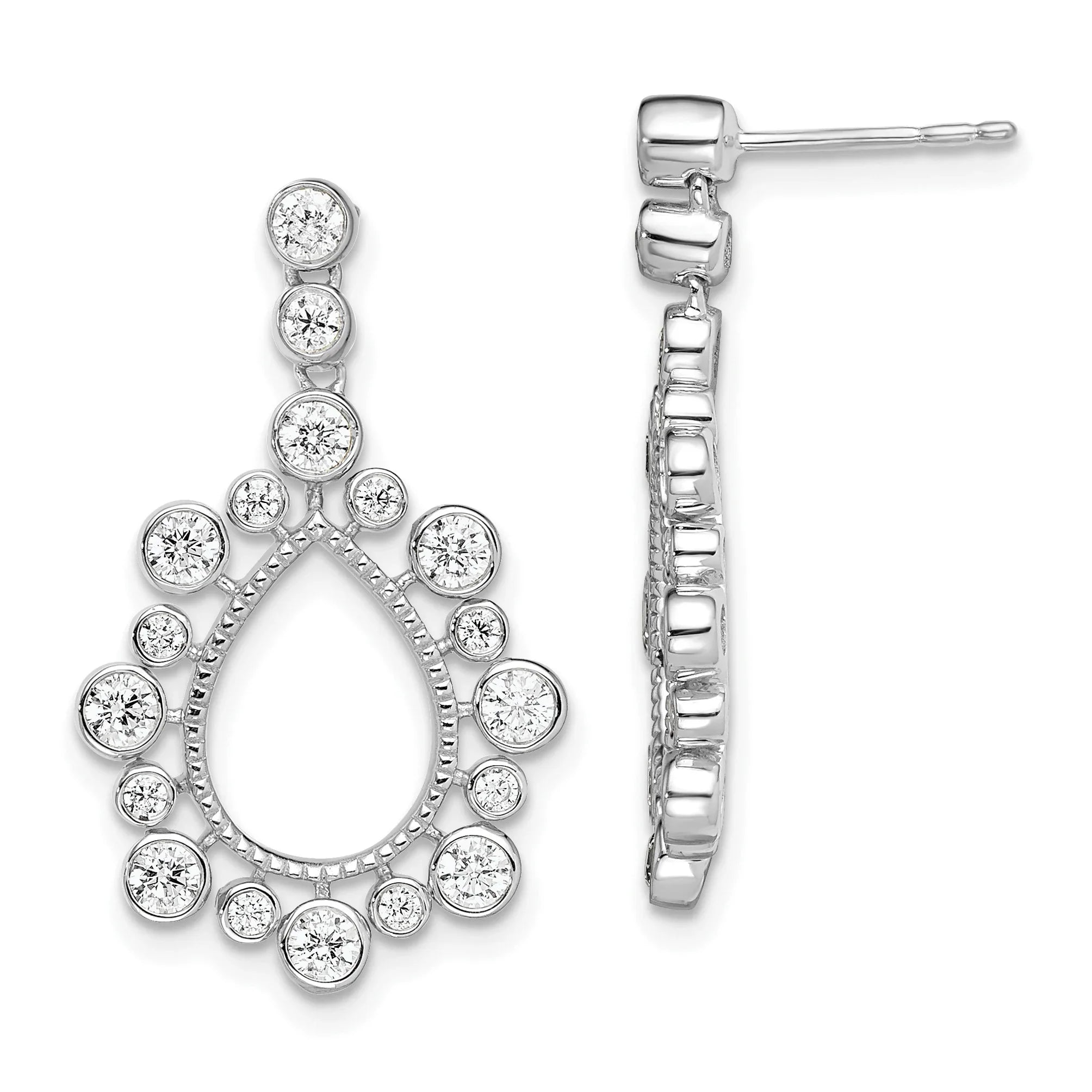 14k Gold Lab Diamond Teardrop Bezel Post Dangle Earrings - Fine Diamond