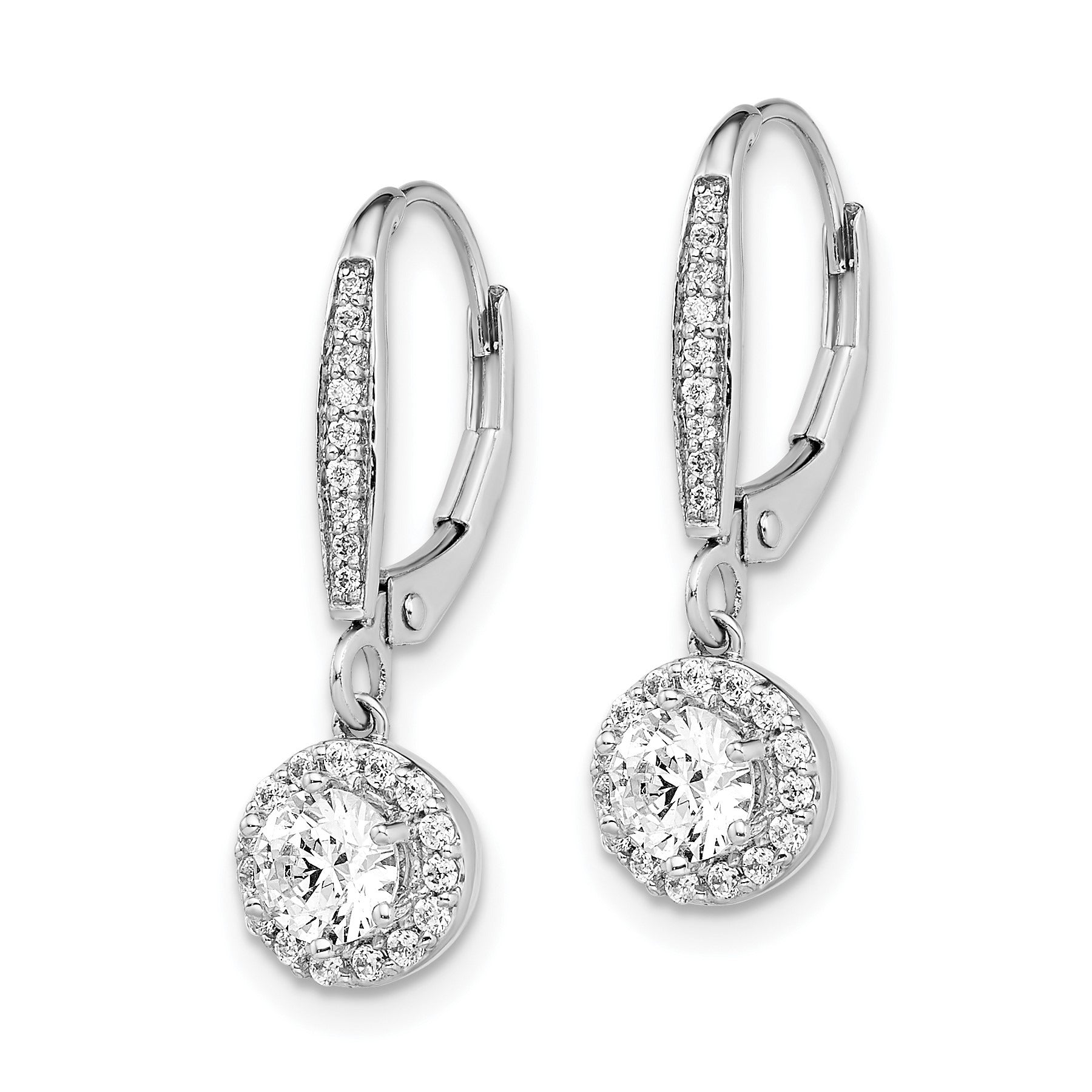 14k Gold Lab Diamond Halo Drop Leverback Earrings