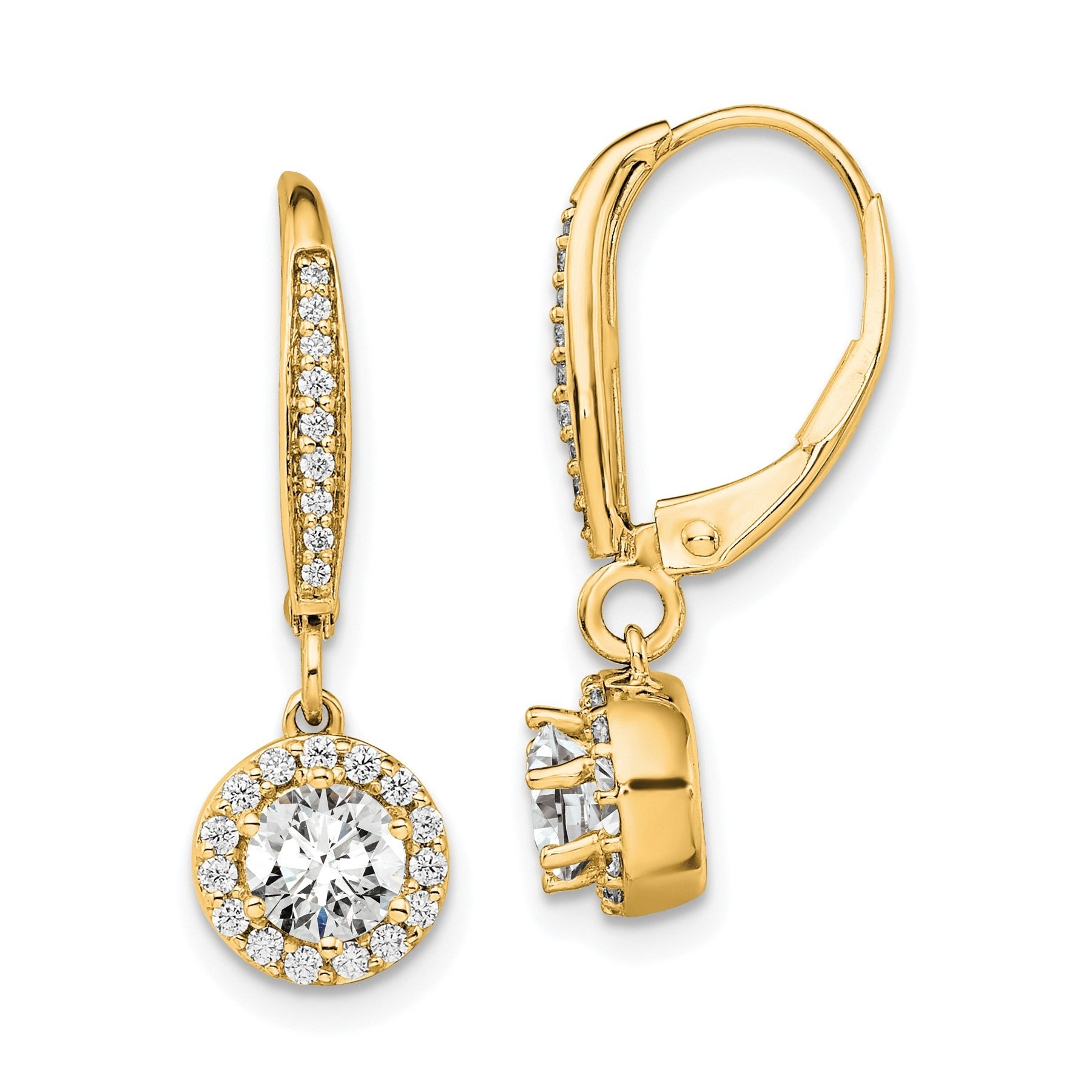 14k Gold Lab Diamond Halo Drop Leverback Earrings