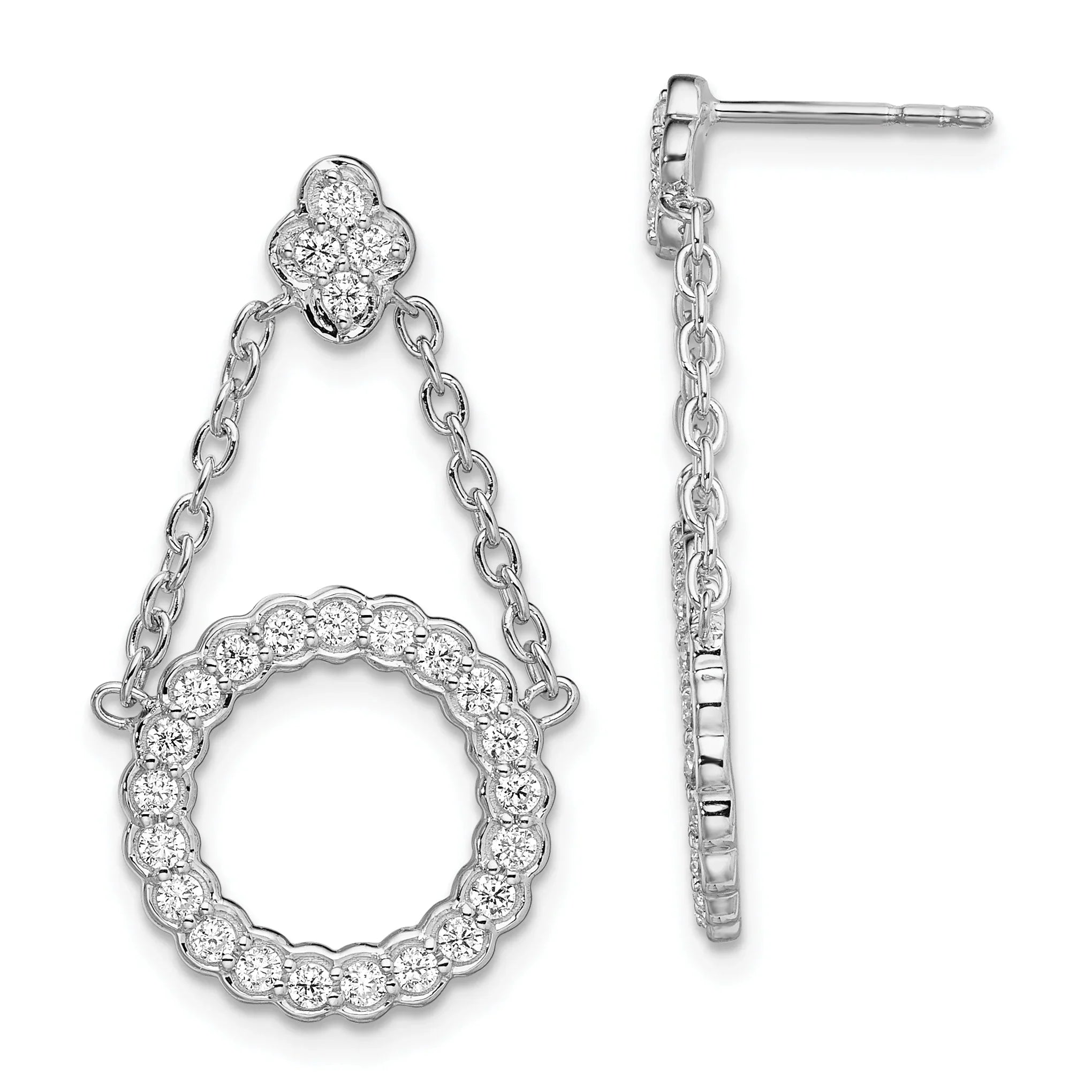 Lab Diamond Circle Chain Drop Dangle Earrings 14K White Gold - Fine Diamond