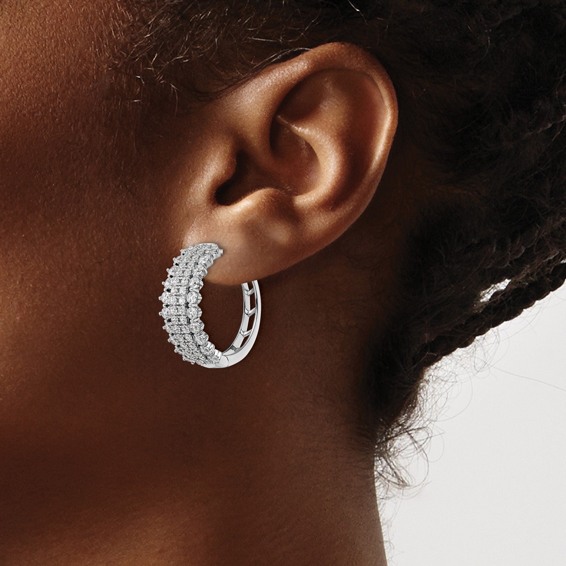 14K White Gold Lab Grown Diamond Hinged Hoop Earrings
