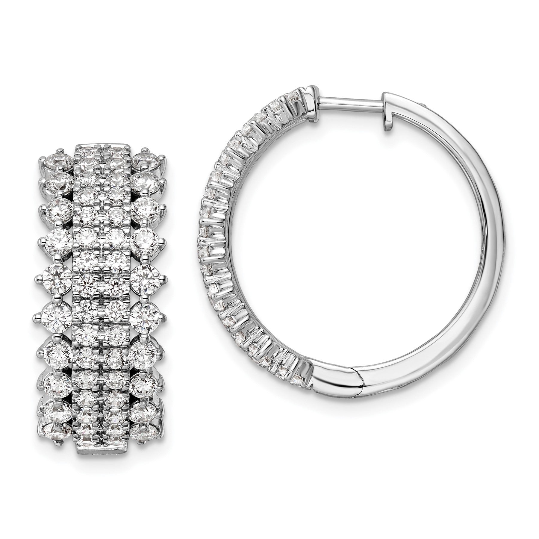 14K White Gold Lab Grown Diamond Hinged Hoop Earrings
