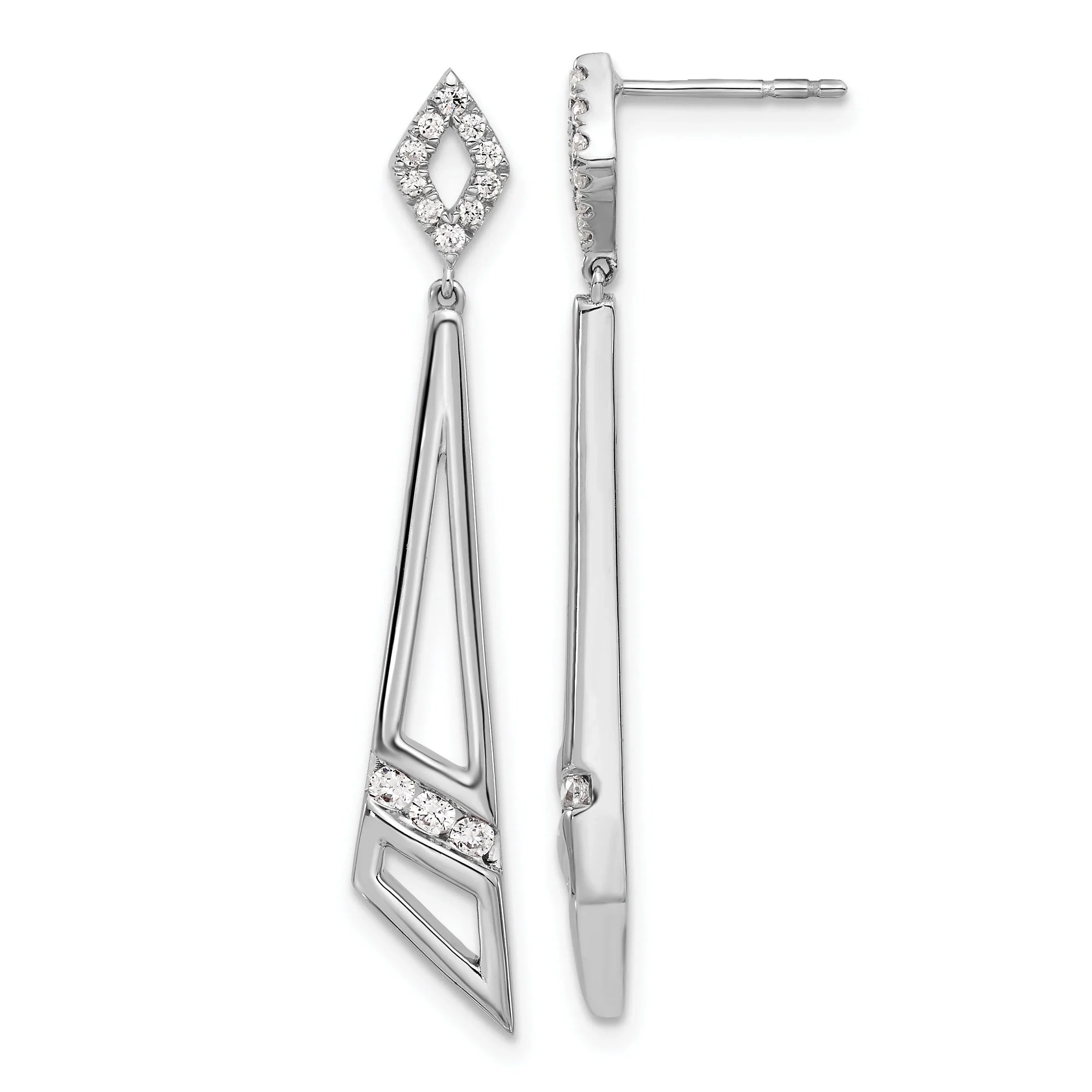 14K White Gold Lab Grown Diamond Triangles Dangle Earrings - Fine Diamond