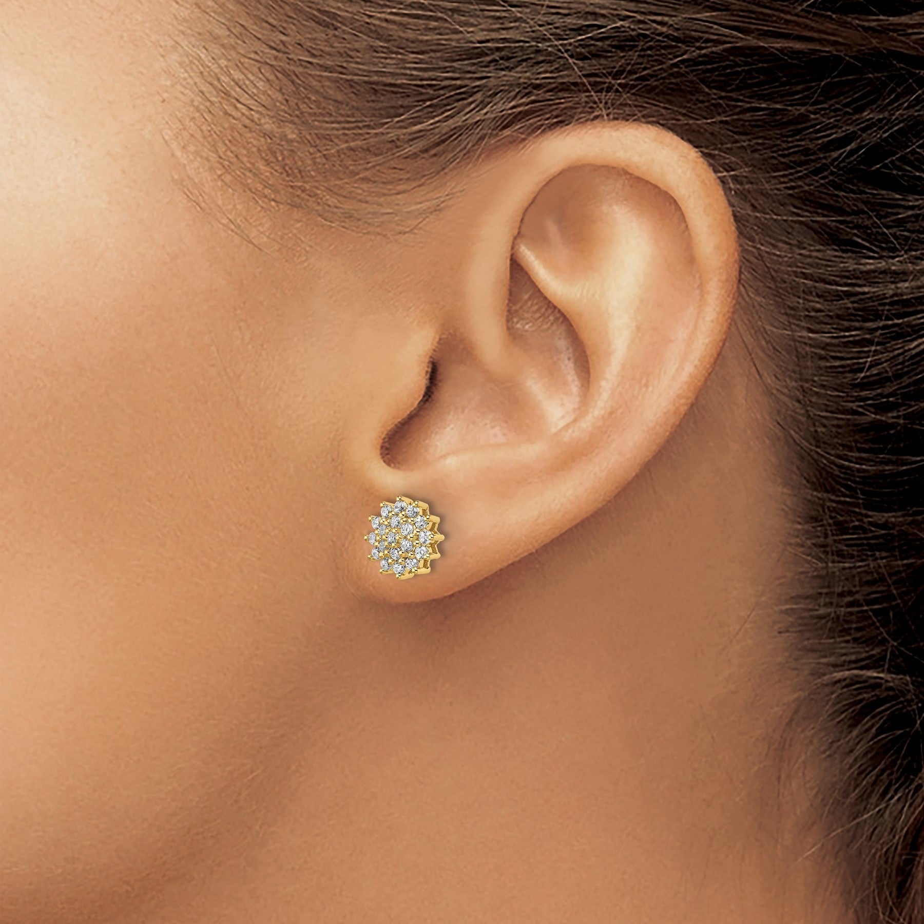 14k White/ Yellow Gold Lab Grown Diamond Stud Earrings