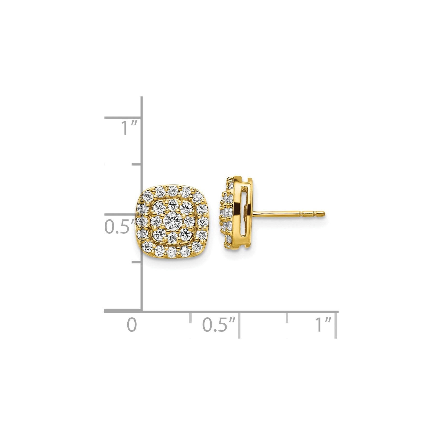14k Gold Lab Grown Diamond Square Halo Stud Earrings