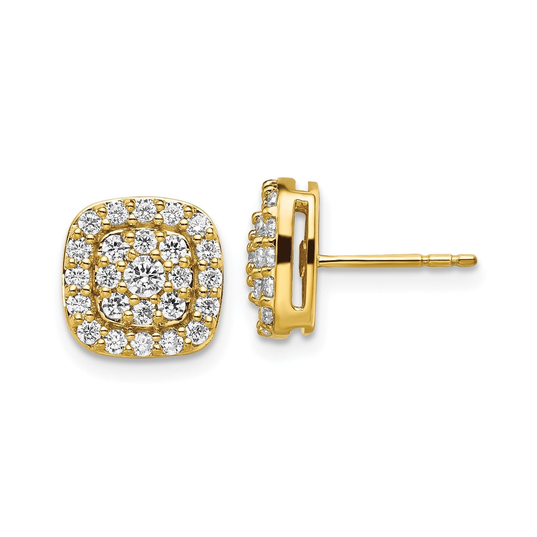 14k Gold Lab Grown Diamond Square Halo Stud Earrings