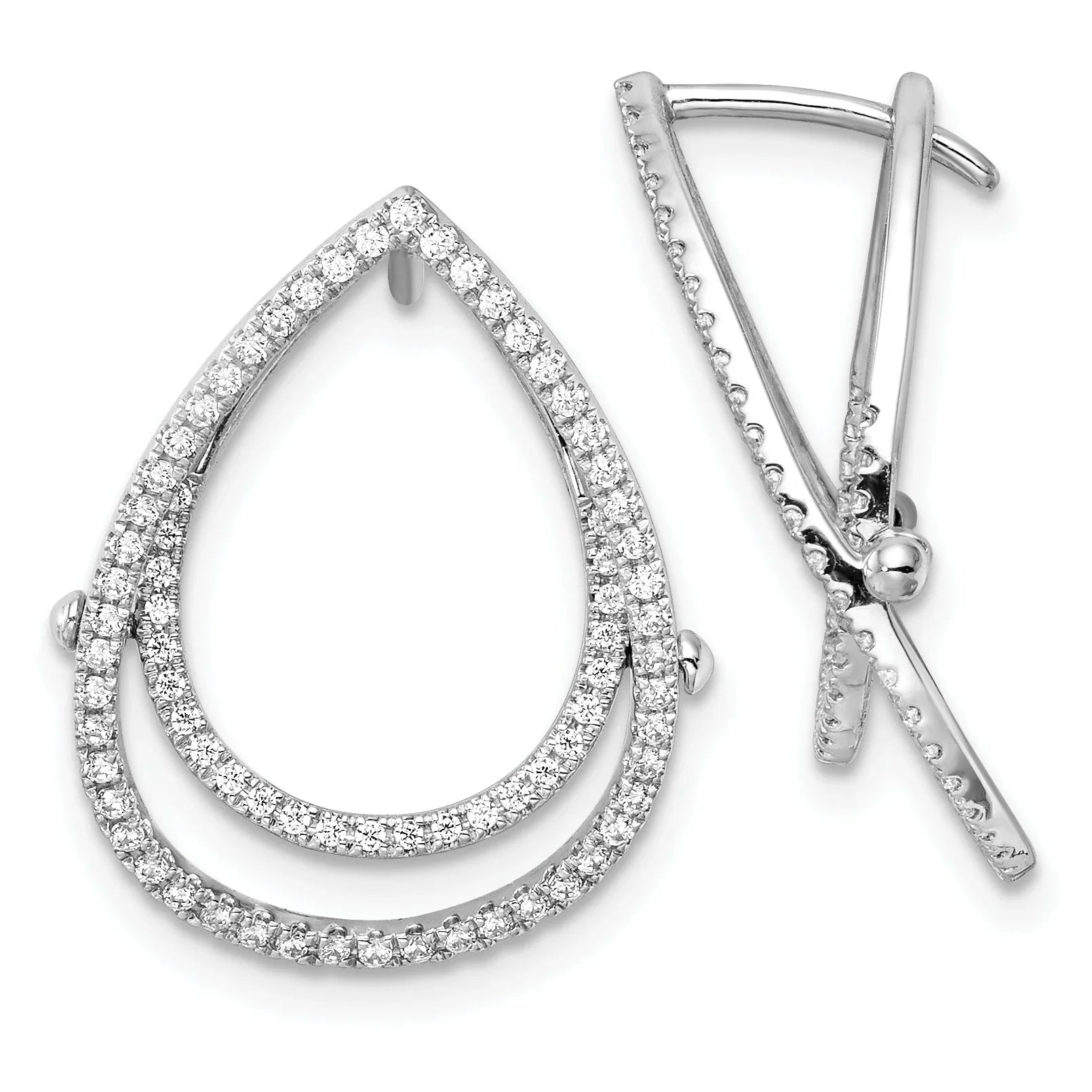 14K White Gold Lab Grown Diamond Teardrop Fashion Hinged Earrings - Fine Diamond