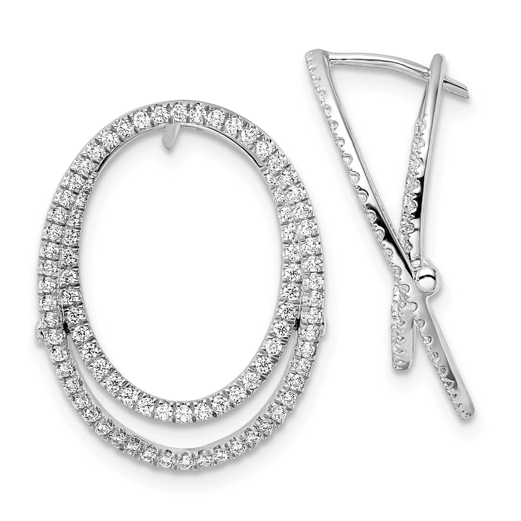 14K White Gold Lab Grown Diamond Oval Fashion Hinged Earrings - Fine Diamond