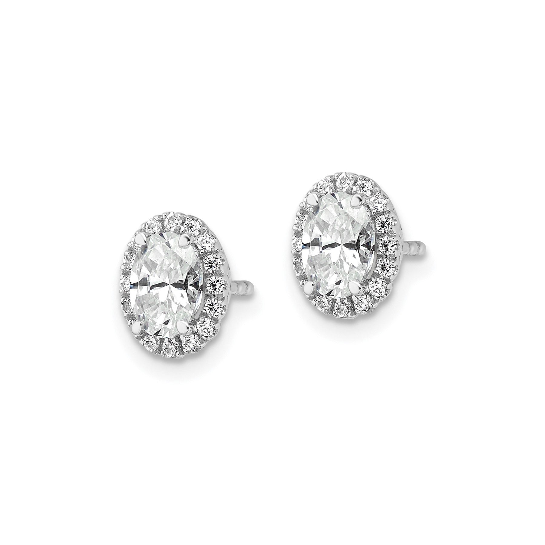 14k White Gold Lab Grown Diamond Oval Halo Stud Earrings