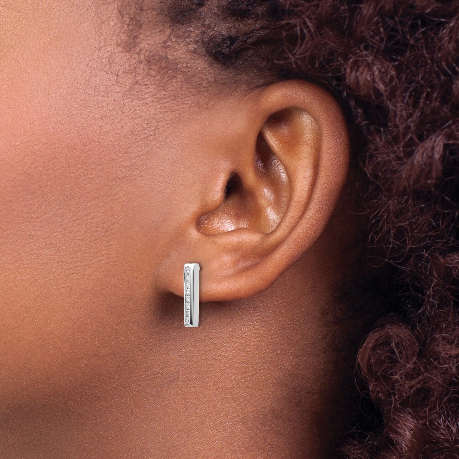 14K White Gold Lab Grown Diamond Vertical Bar Post Stud Earrings