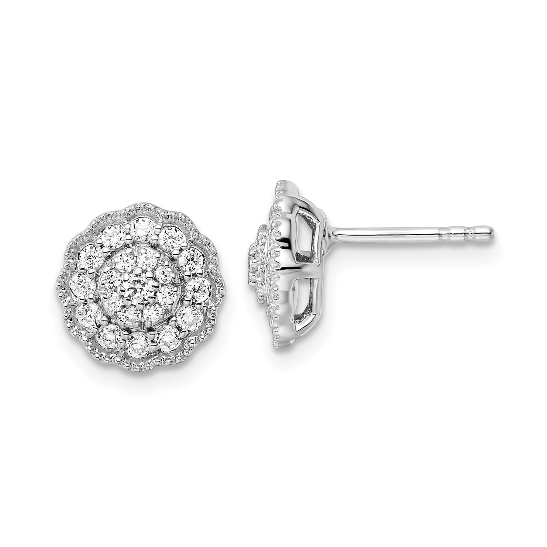 14k White Gold Lab Grown Diamond Halo Stud Earrings