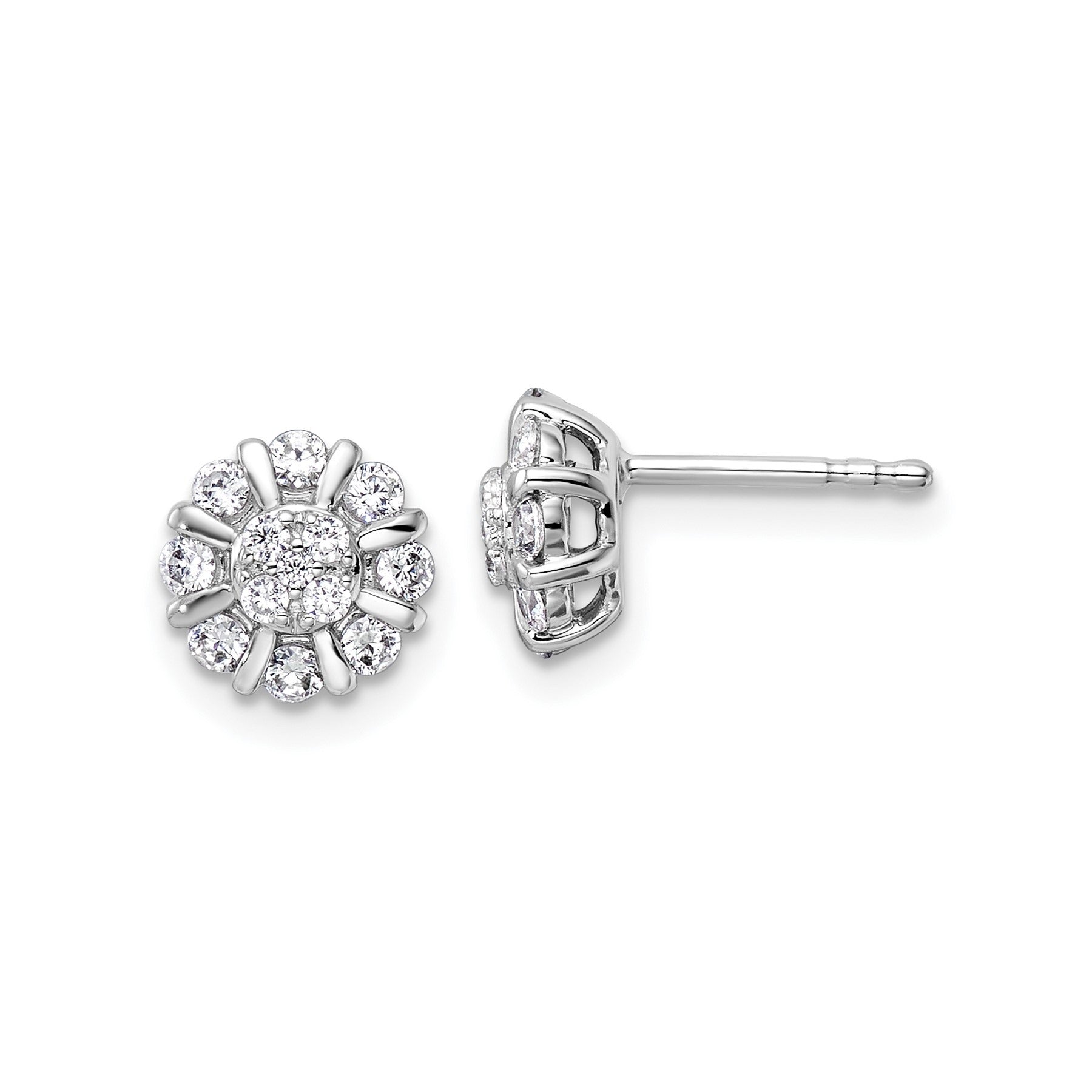 14k White Gold Lab Grown Diamond Halo Post Earrings