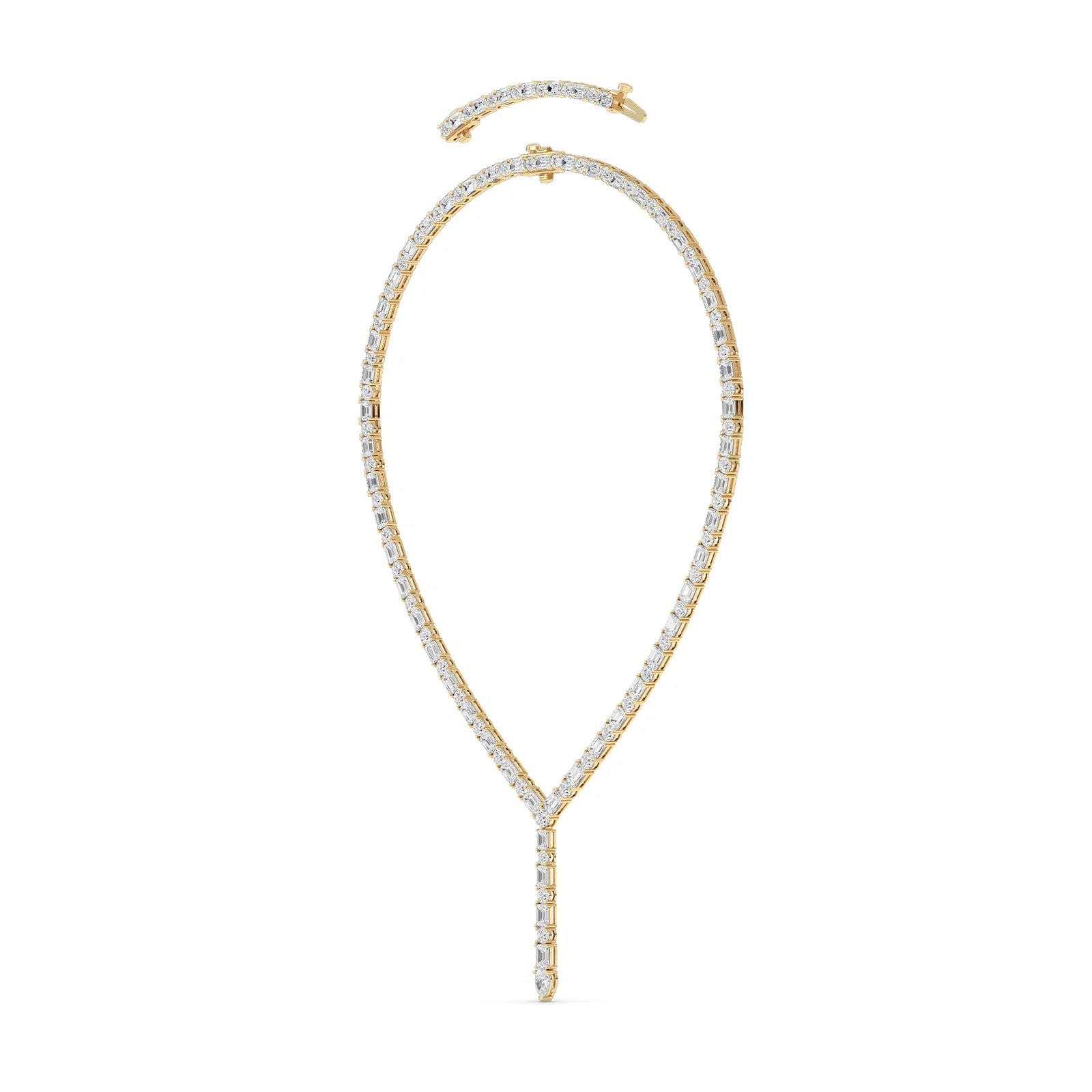 28.0 Ct Multi-Shape (F/VS) Lab Grown Diamond Prong 14K Yellow Gold Classic Eternity Tennis Necklace