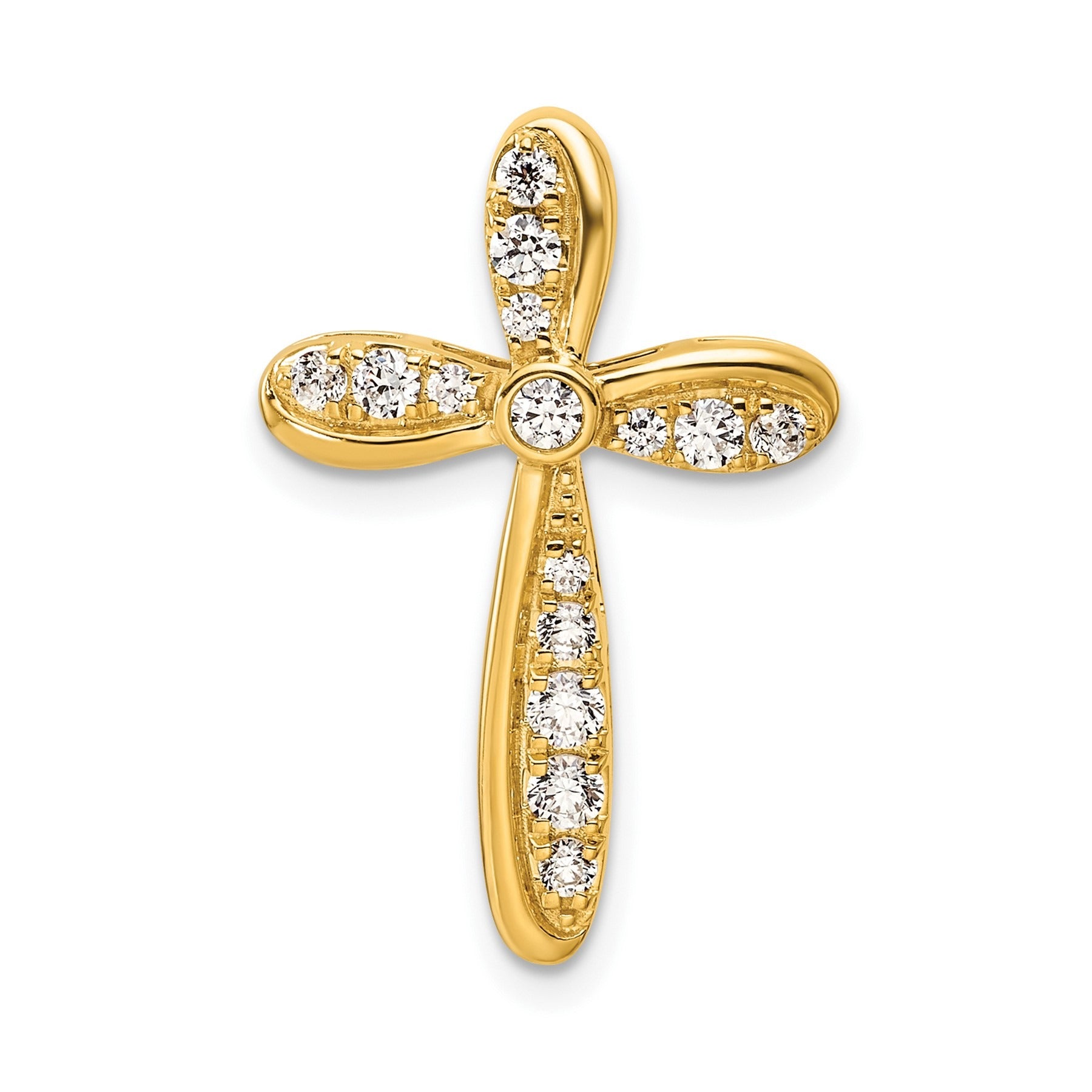 14k Yellow Gold 3/8 carat Lab Grown Diamond Cross Chain Slide Pendant