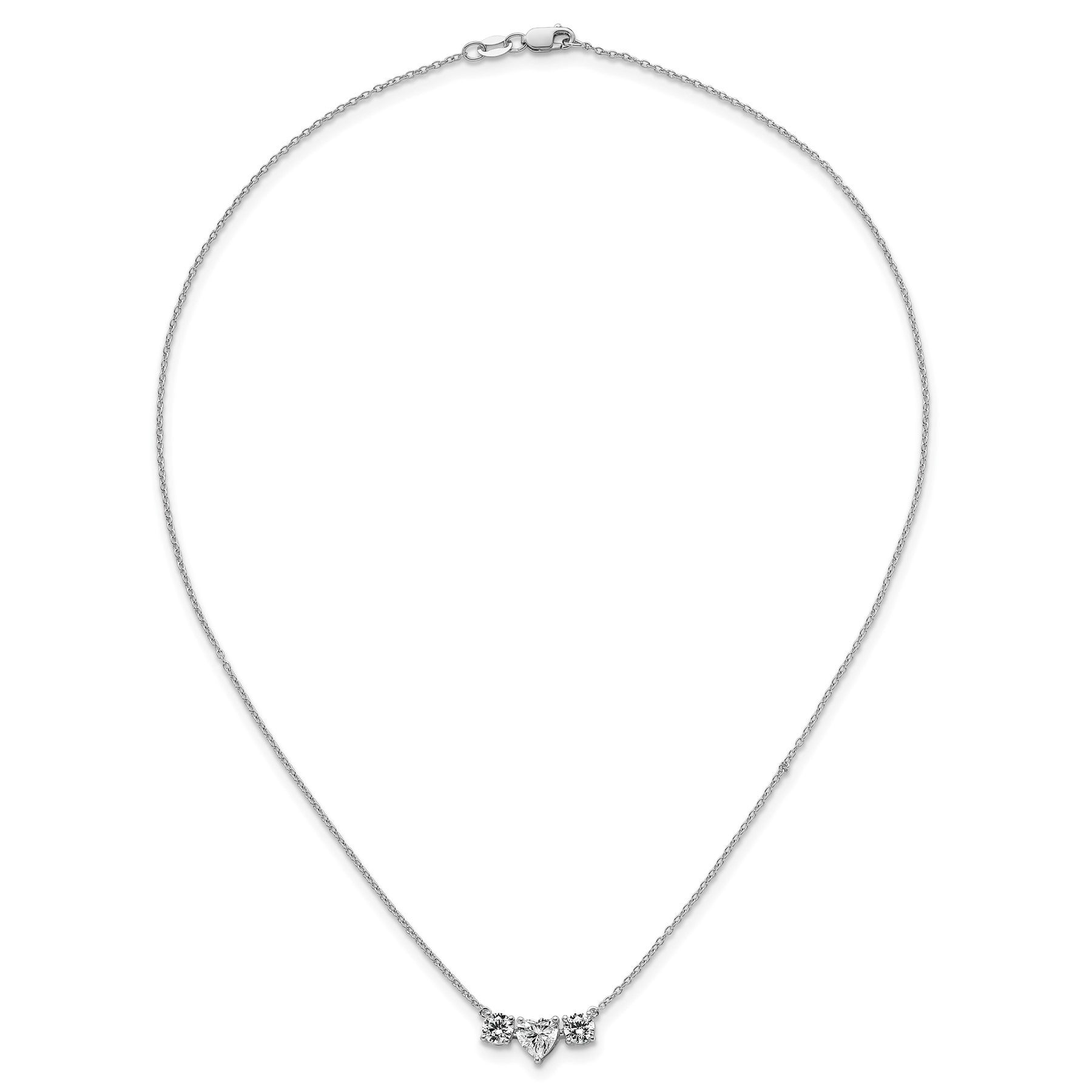 14k White Gold Lab Grown Diamond Three Stone Heart Bar Necklace
