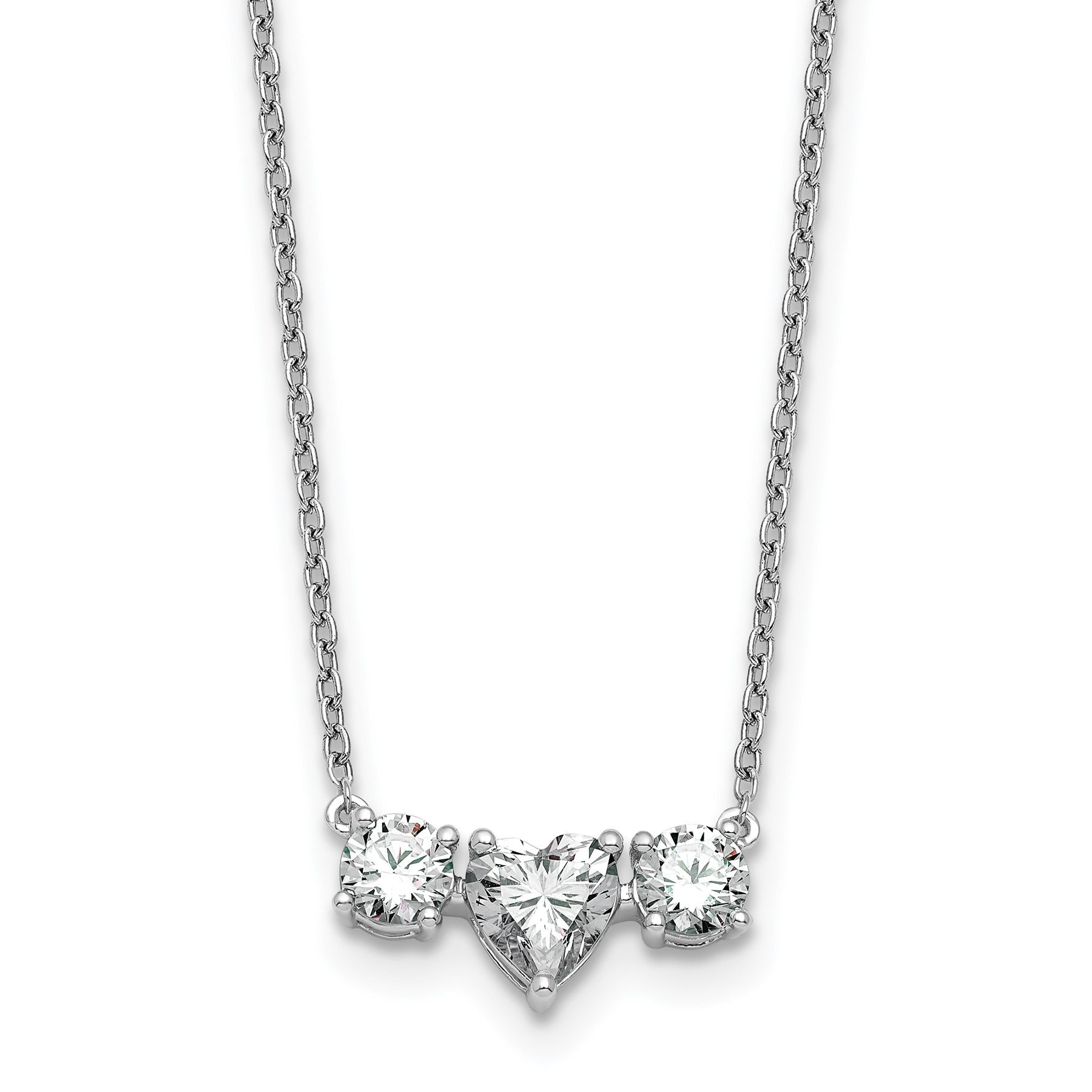 14k White Gold Lab Grown Diamond Three Stone Heart Bar Necklace