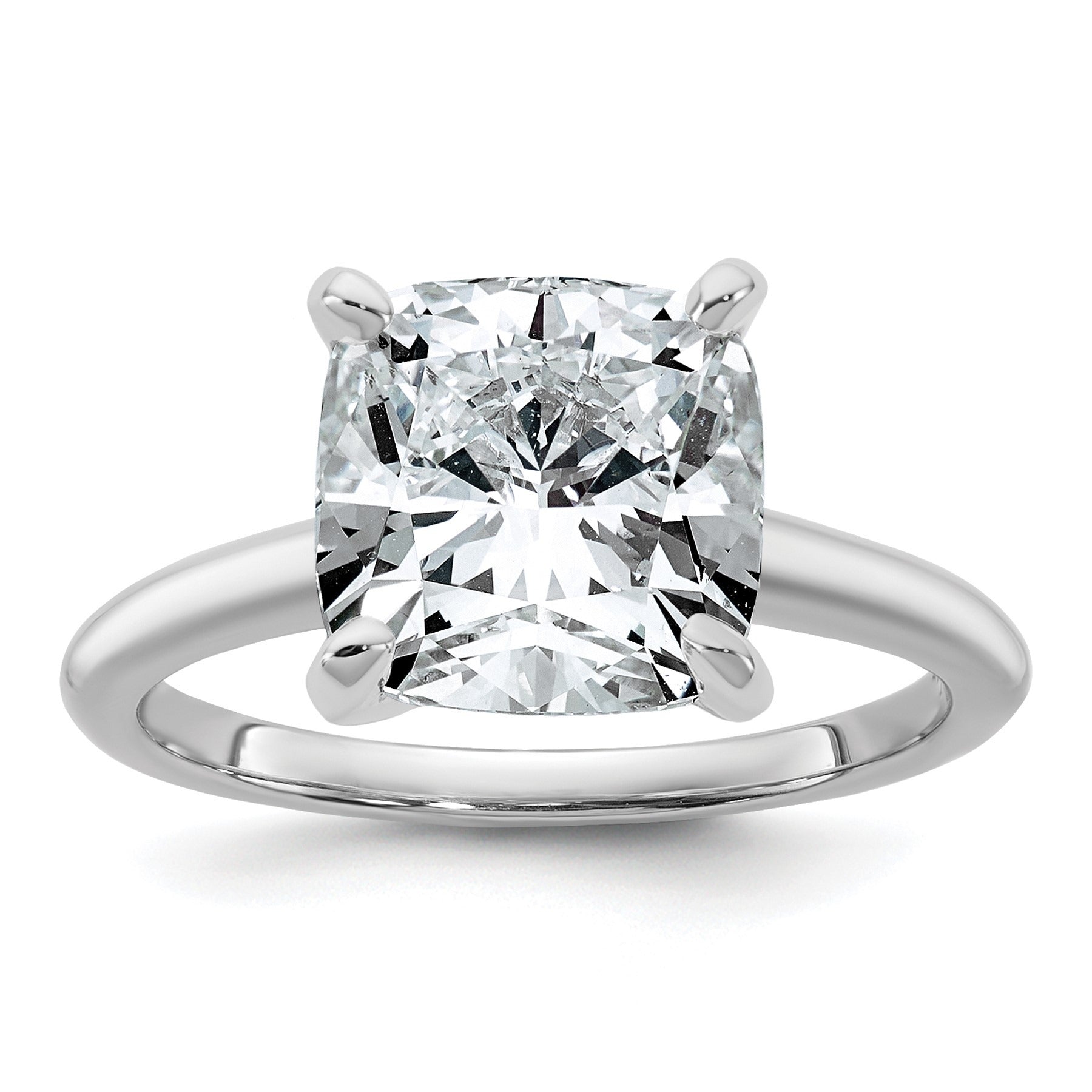 14k White Gold Lab Grown Diamond Cushion Solitaire Engagement Ring 5 ct