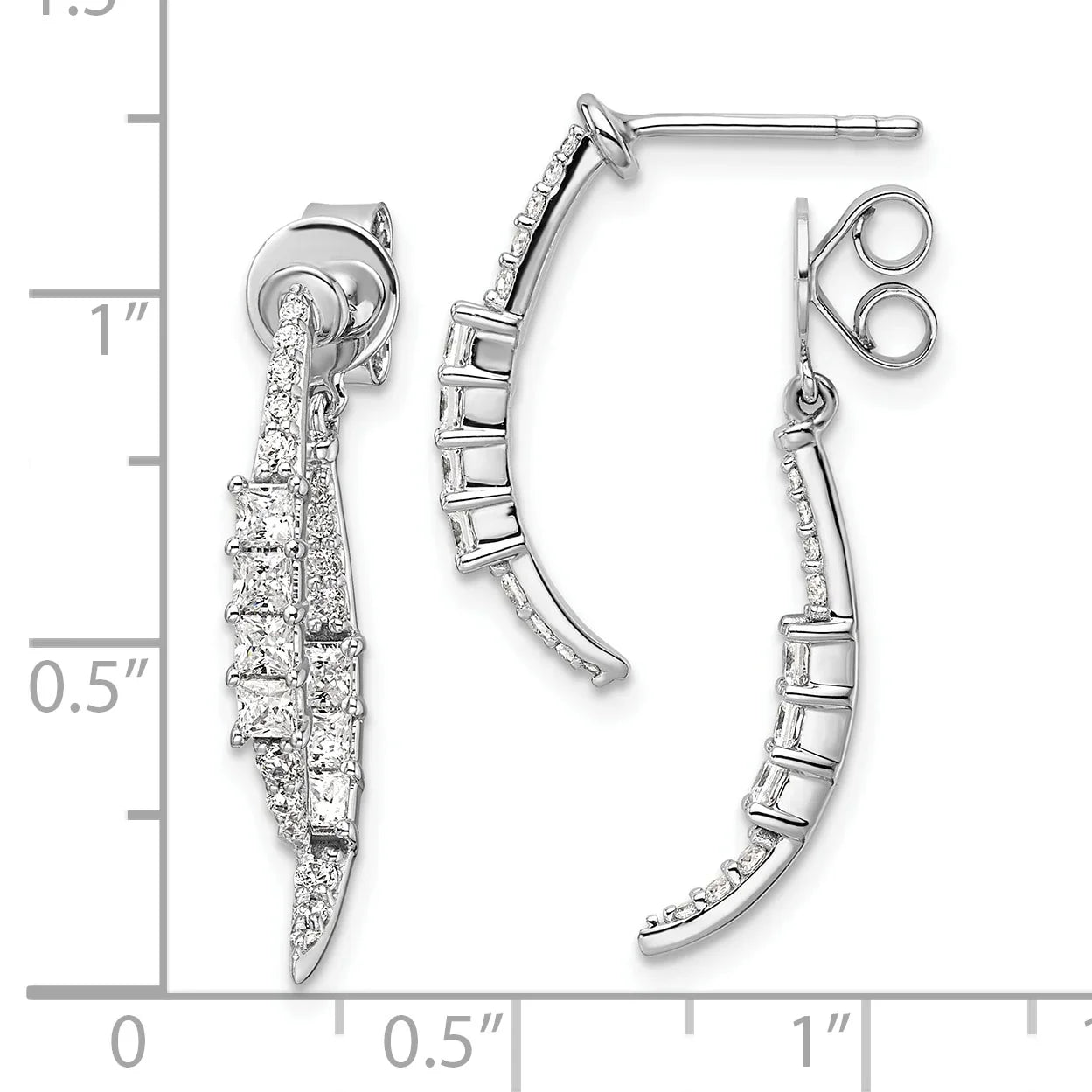 14K White Gold Lab Grown Diamond Front/Back Post Dangle Earrings - Fine Diamond