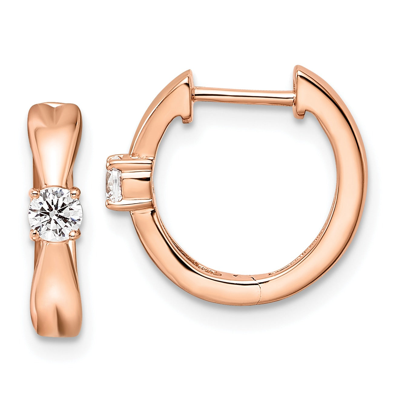 14k Rose Gold Lab Grown Diamond Hinged Hoop Earrings
