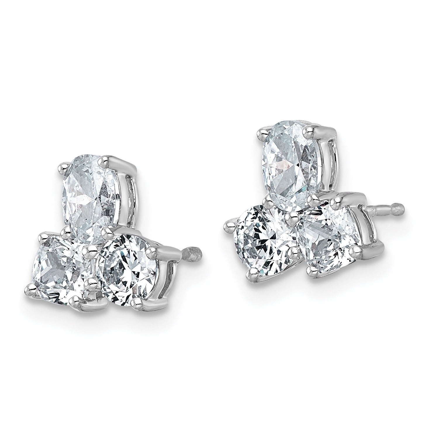 14K White Gold Lab Grown Diamond Cushion Three Stone Post Stud Earrings
