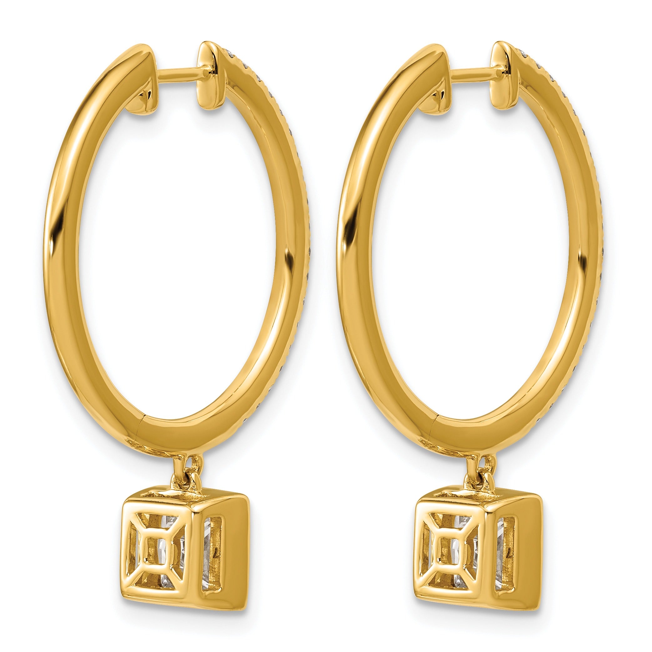 14k Gold Bezel Dangle Lab Grown Diamond Hoop Earrings
