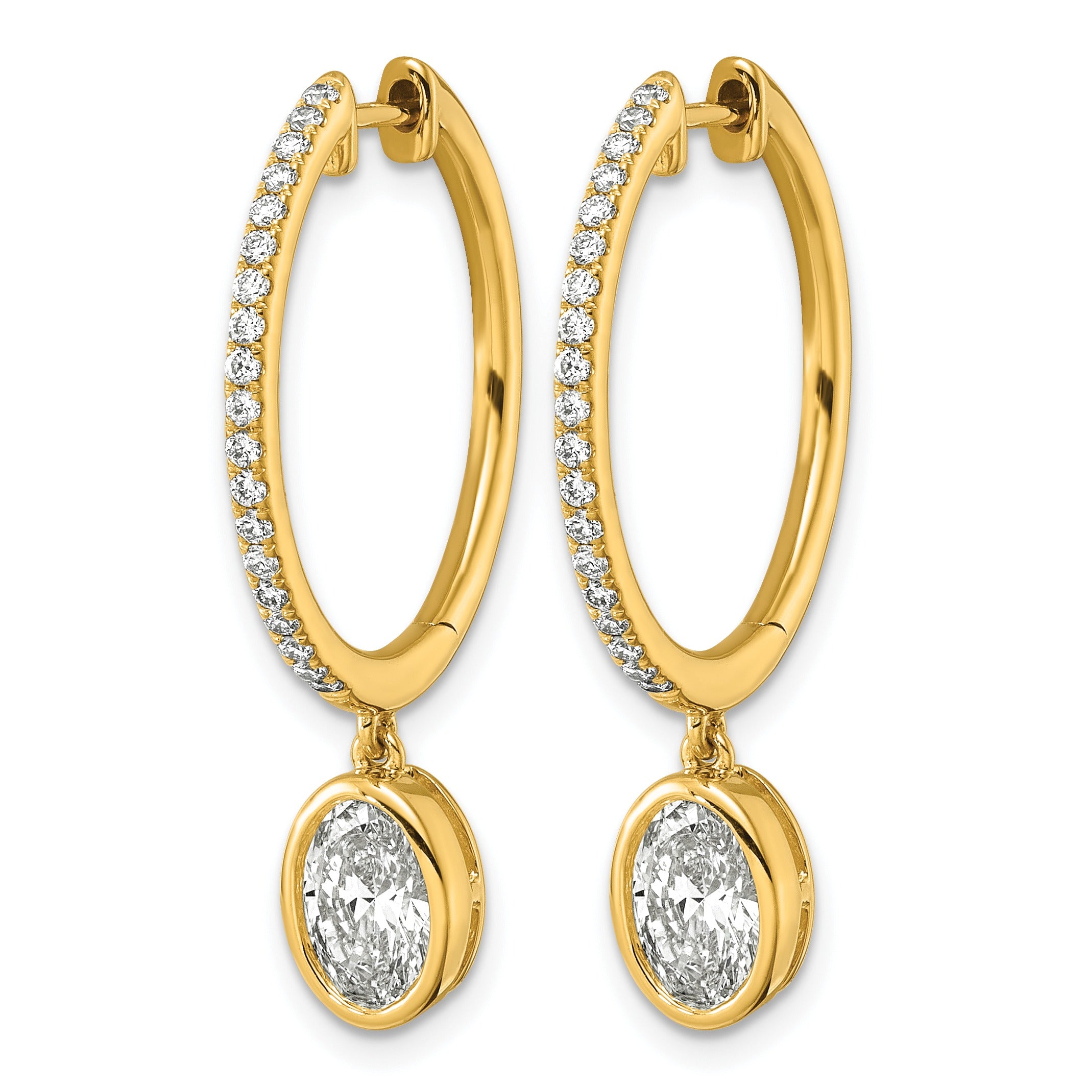 14k Yellow Gold Oval Bezel Dangle Lab Grown Diamond Hoop Earrings