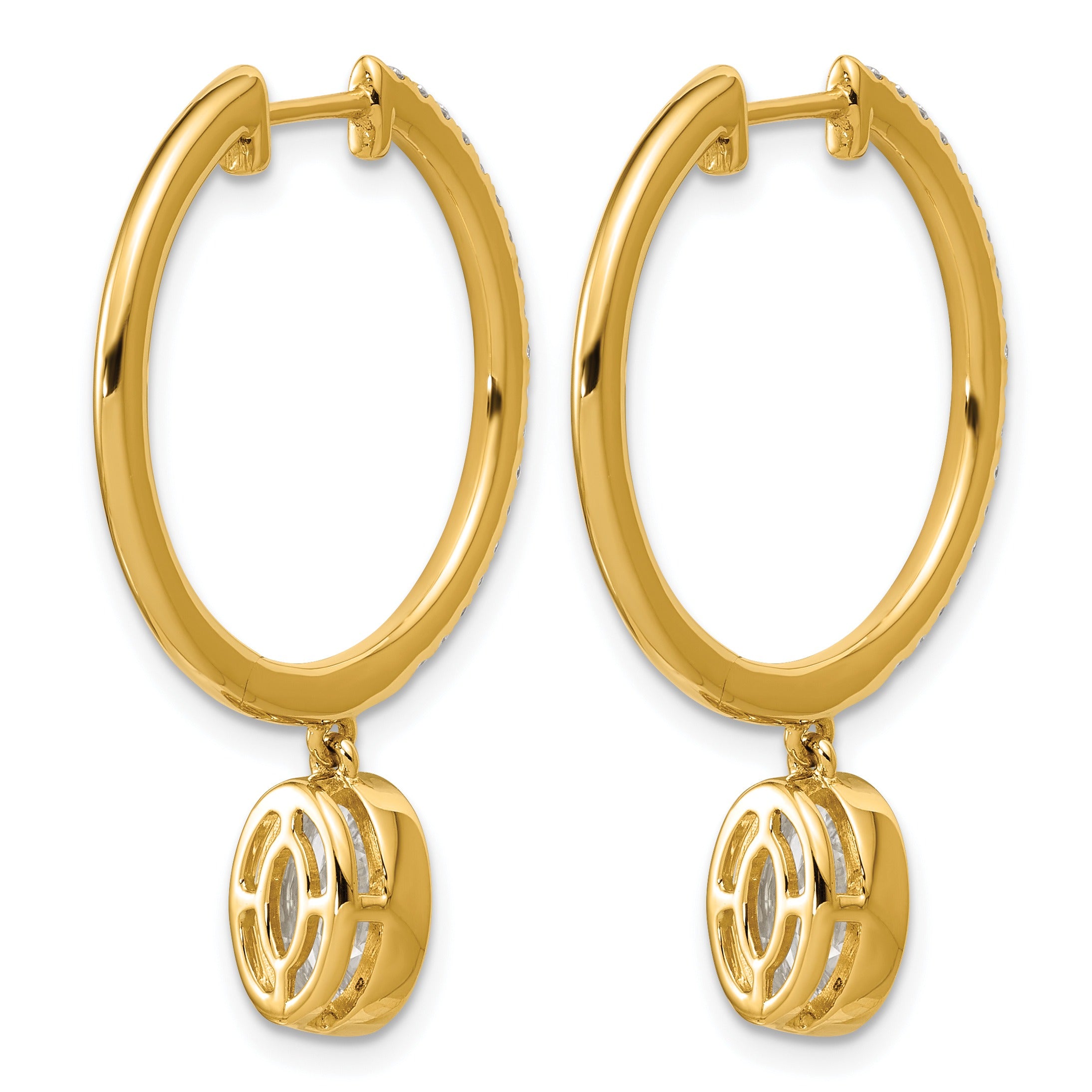 14k Yellow Gold Oval Bezel Dangle Lab Grown Diamond Hoop Earrings
