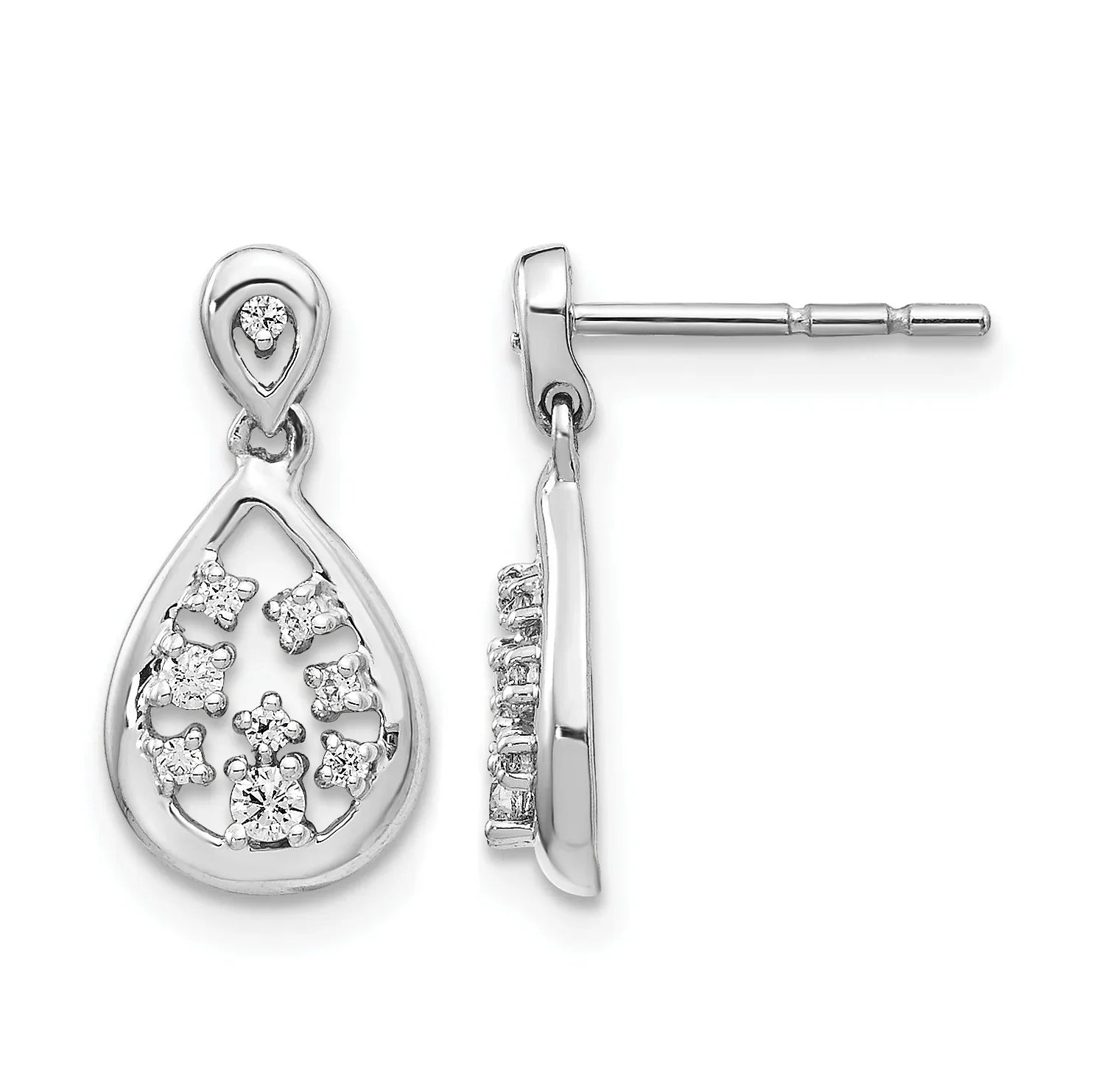 14k White Gold Lab Grown Diamond Dangle Teardrop Post Earrings - Fine Diamond