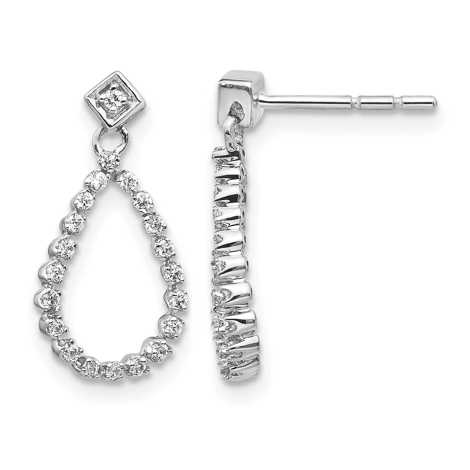14k White Gold Lab Diamond Dangle Teardrop Post Earrings