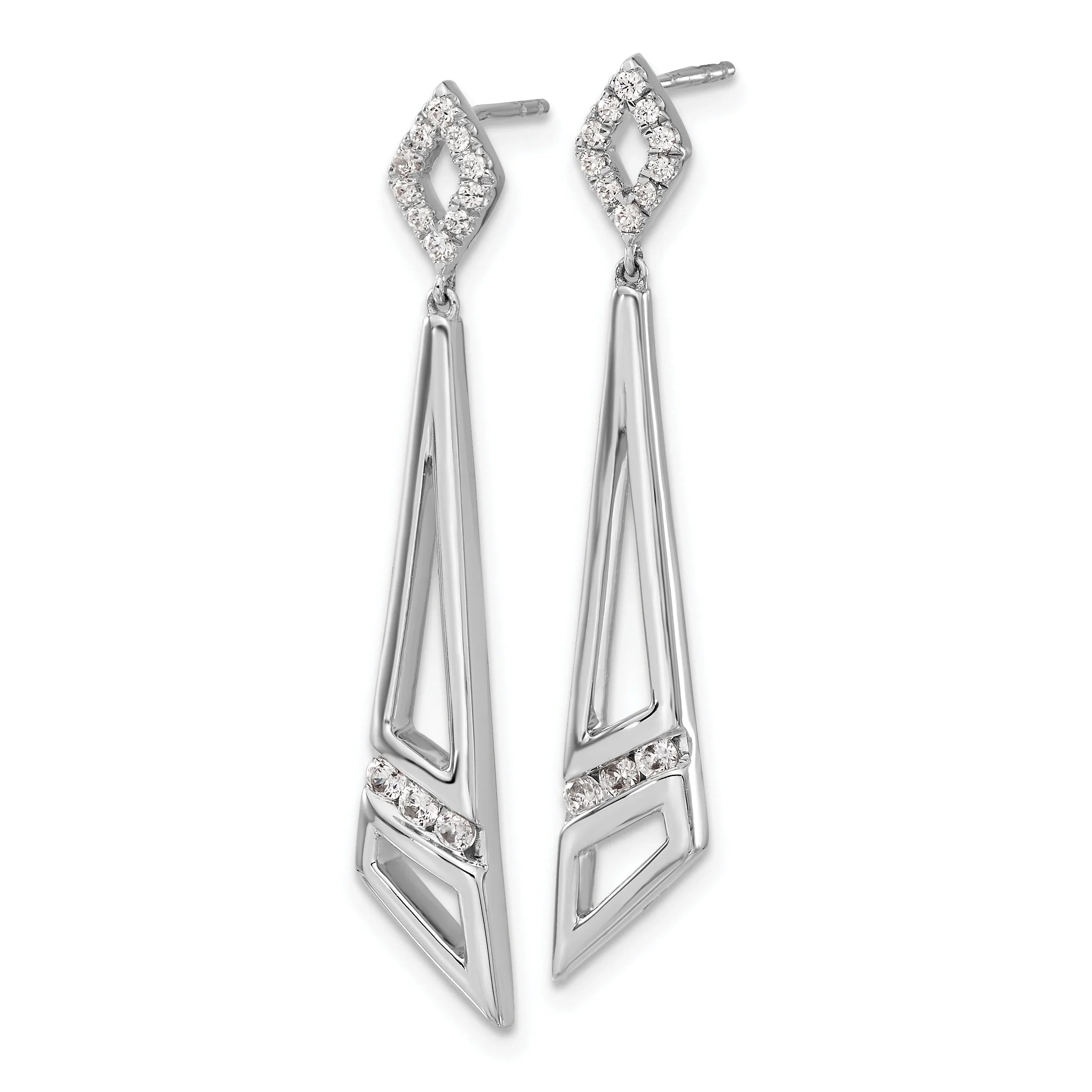 14K White Gold Lab Grown Diamond Triangles Dangle Earrings - Fine Diamond