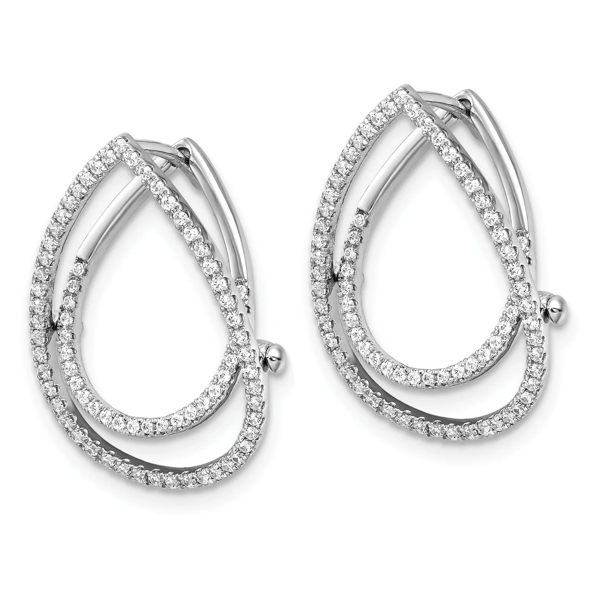 14K White Gold Lab Grown Diamond Teardrop Fashion Hinged Earrings - Fine Diamond