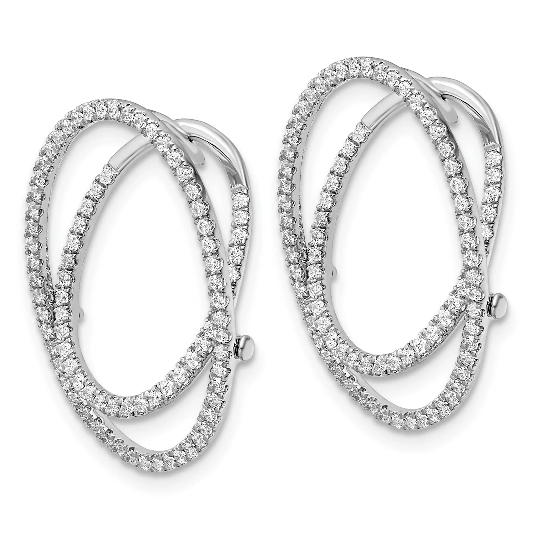 14K White Gold Lab Grown Diamond Oval Fashion Hinged Earrings - Fine Diamond