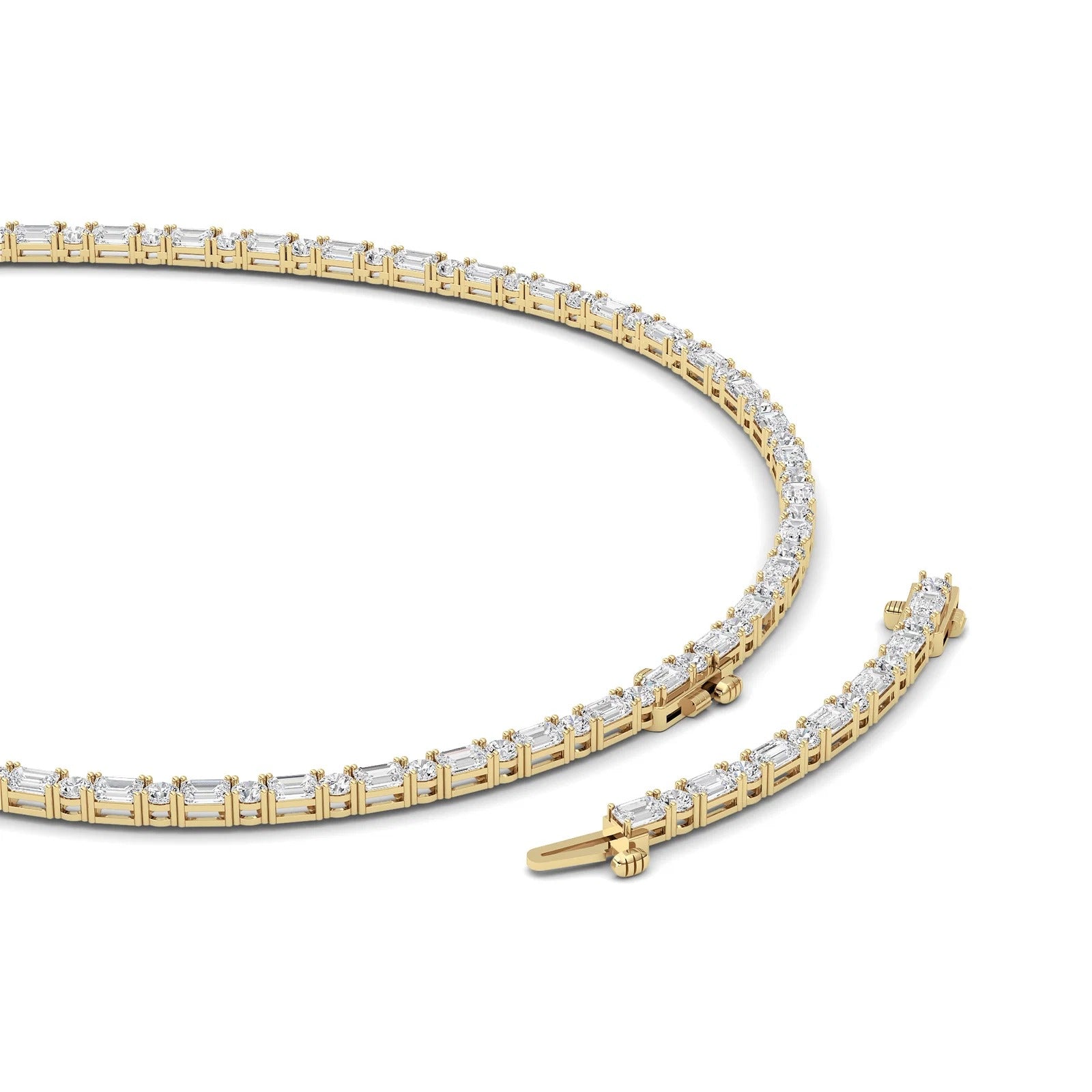 28.0 Ct Multi-Shape (F/VS) Lab Grown Diamond Prong 14K Yellow Gold Classic Eternity Tennis Necklace