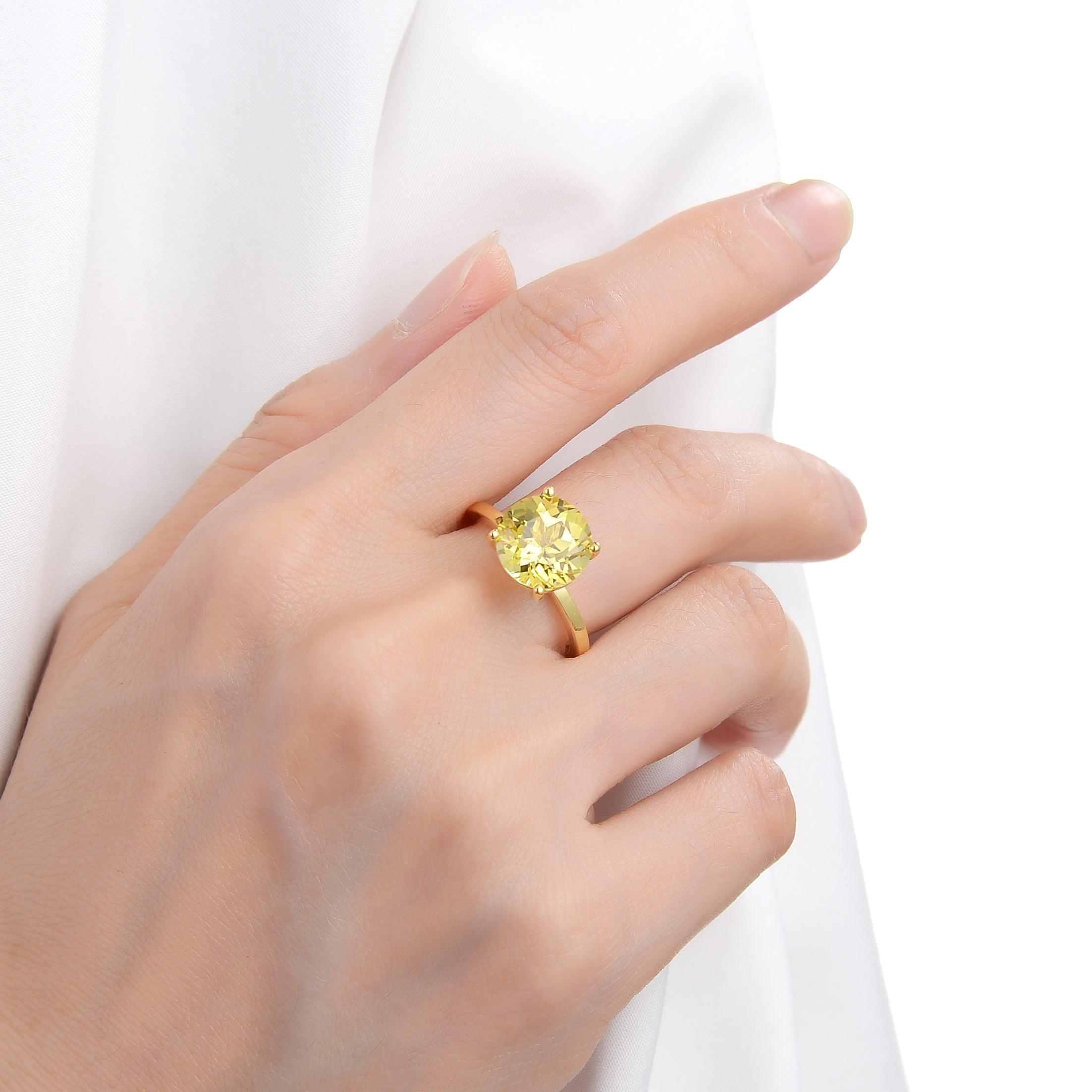 Canary Yellow Sapphire Ring Yellow Diamond Engagement Ring 18K Yellow Gold Plated Silver Proposal Ring  - FineColorJewels